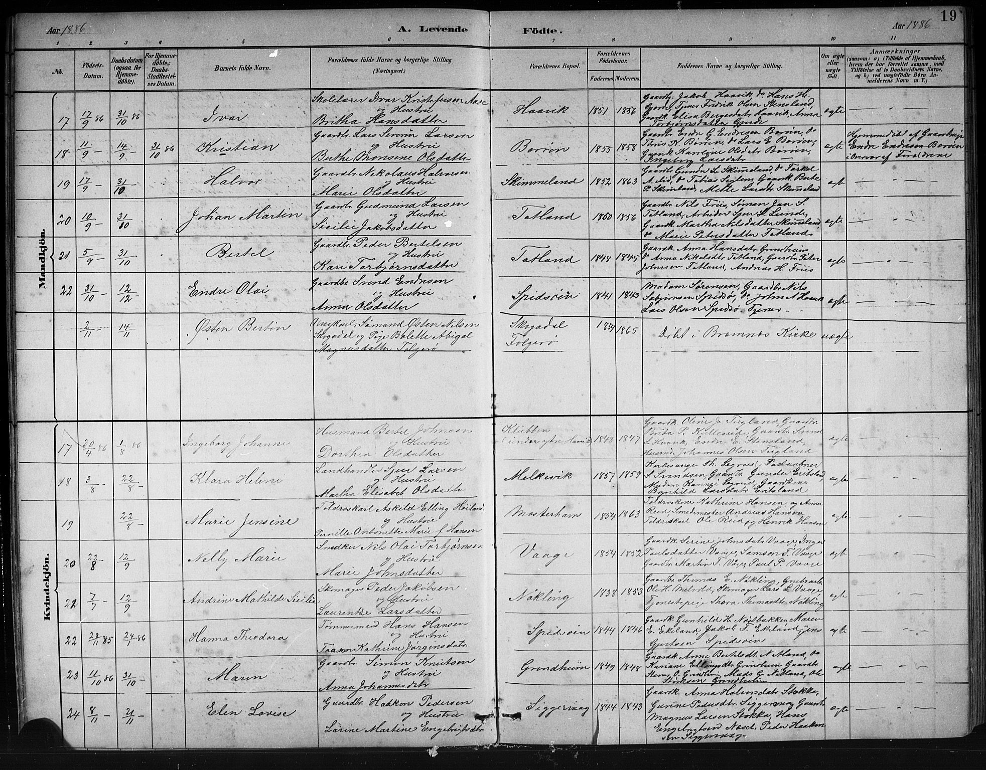 Finnås sokneprestembete, SAB/A-99925/H/Ha/Hab/Haba/L0003: Parish register (copy) no. A 3, 1883-1900, p. 19