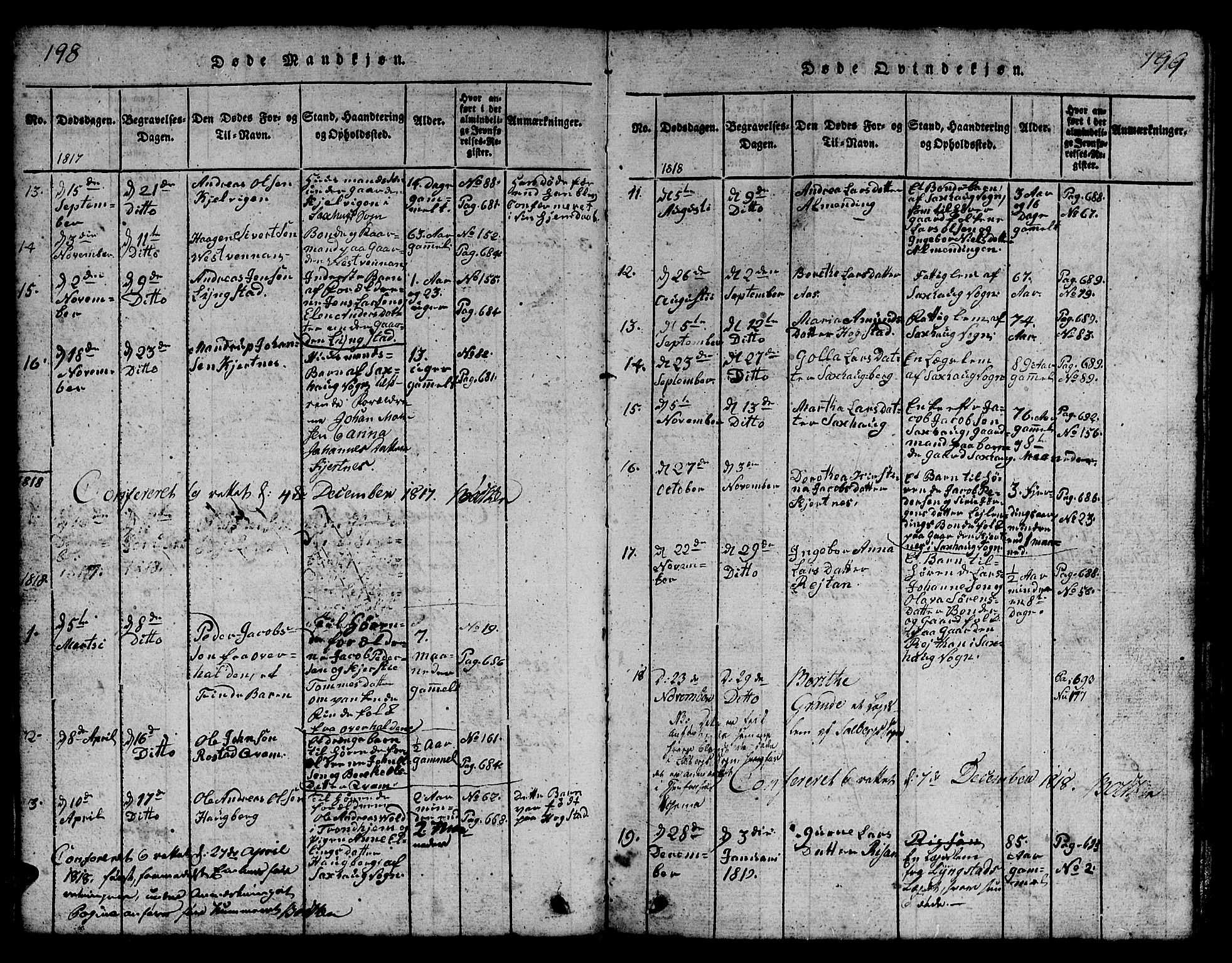 Ministerialprotokoller, klokkerbøker og fødselsregistre - Nord-Trøndelag, SAT/A-1458/730/L0298: Parish register (copy) no. 730C01, 1816-1849, p. 198-199