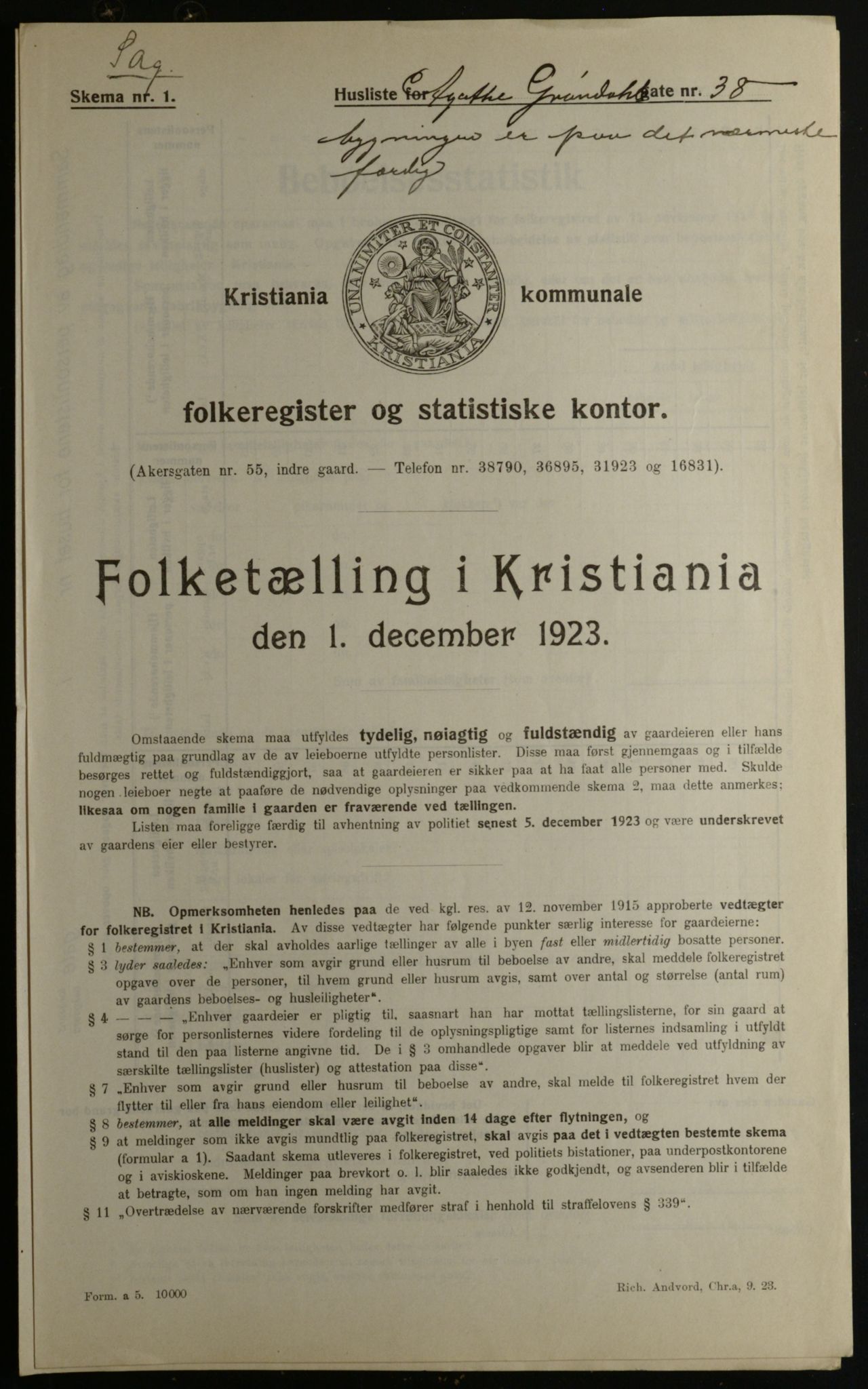 OBA, Municipal Census 1923 for Kristiania, 1923, p. 358