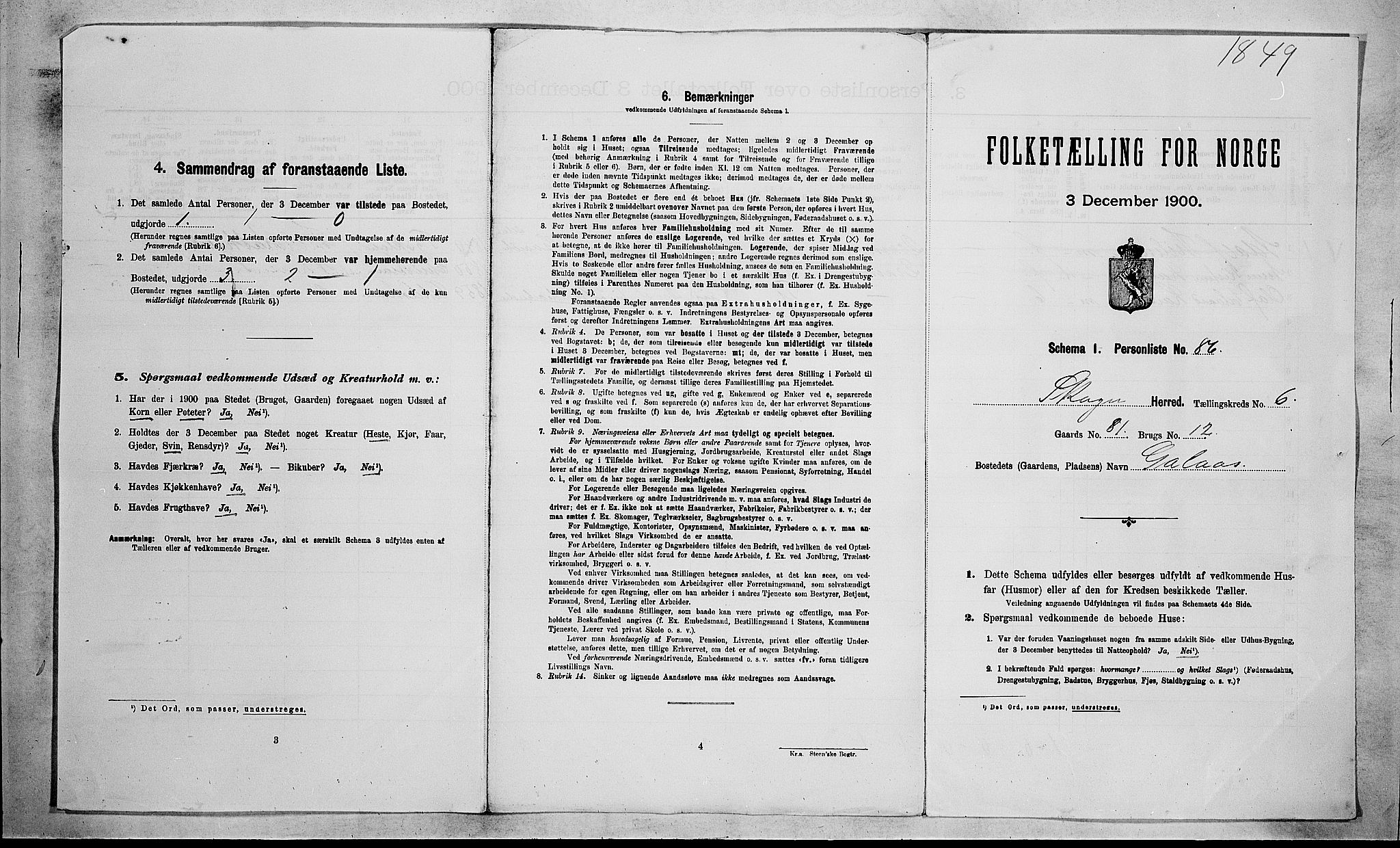 RA, 1900 census for Skoger, 1900, p. 1155