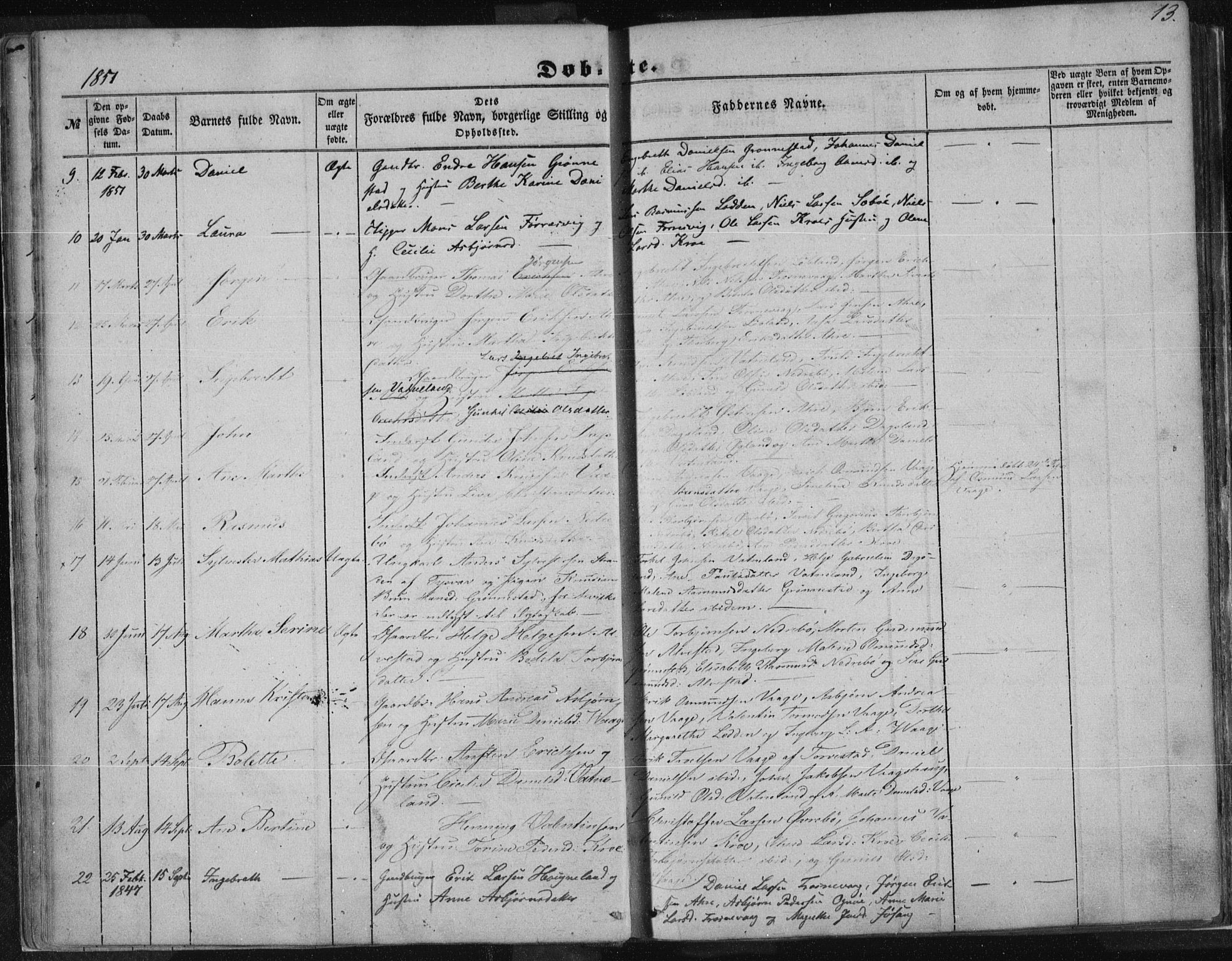 Tysvær sokneprestkontor, AV/SAST-A -101864/H/Ha/Haa/L0002: Parish register (official) no. A 2, 1847-1856, p. 13