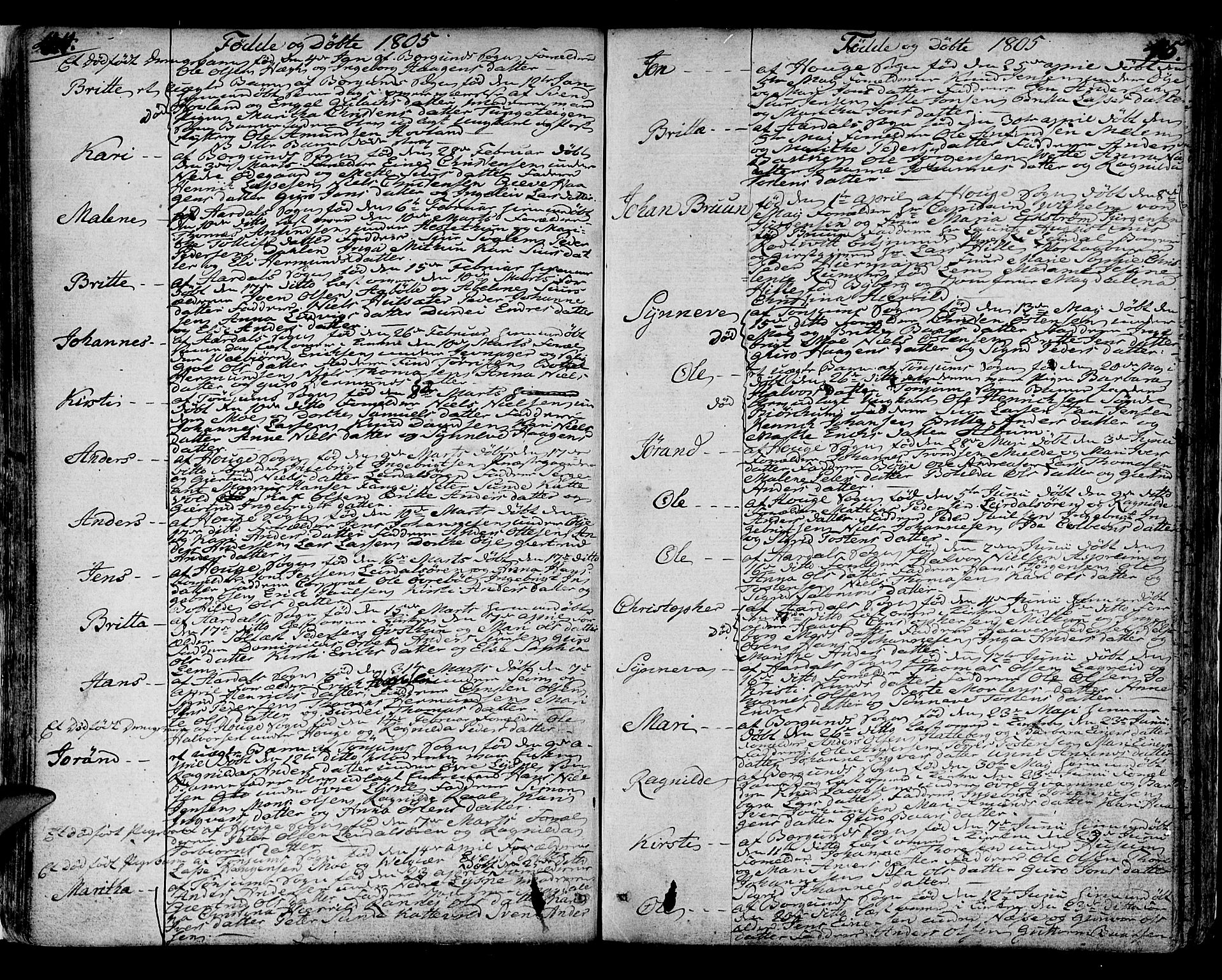 Lærdal sokneprestembete, AV/SAB-A-81201: Parish register (official) no. A 4, 1805-1821, p. 44-45