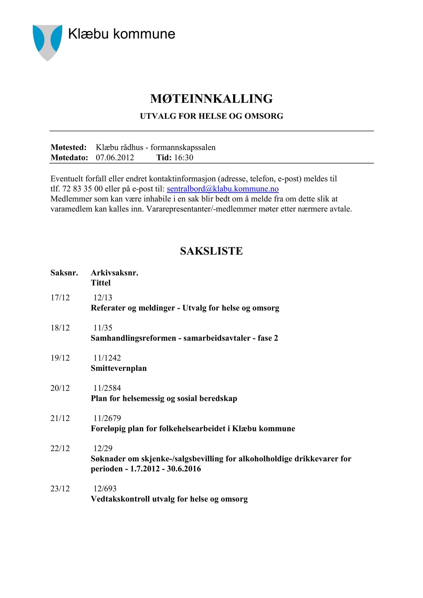 Klæbu Kommune, TRKO/KK/05-UOm/L003: Utvalg for omsorg - Møtedokumenter, 2012, p. 161