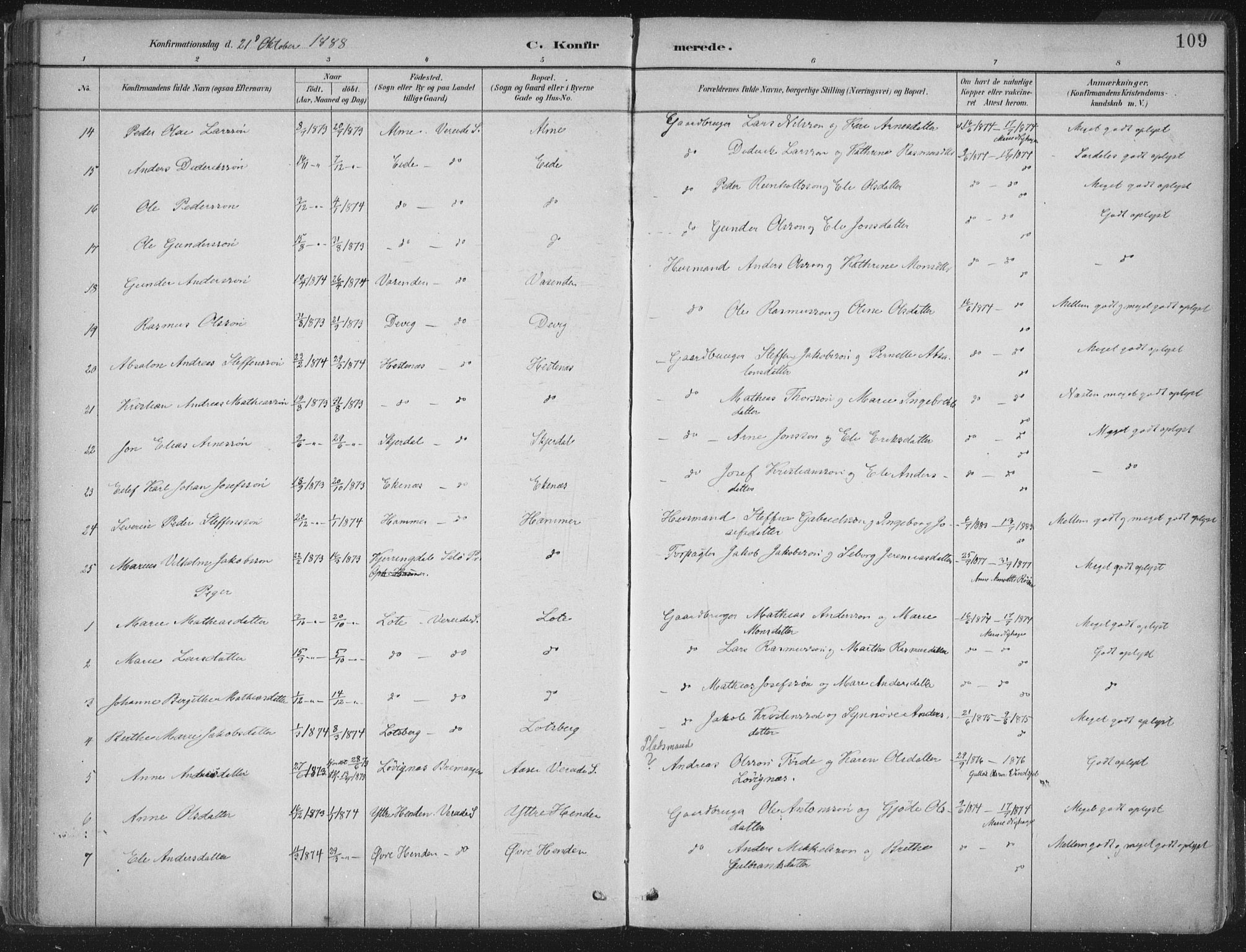 Gloppen sokneprestembete, AV/SAB-A-80101/H/Haa/Haab/L0001: Parish register (official) no. B  1, 1885-1905, p. 109