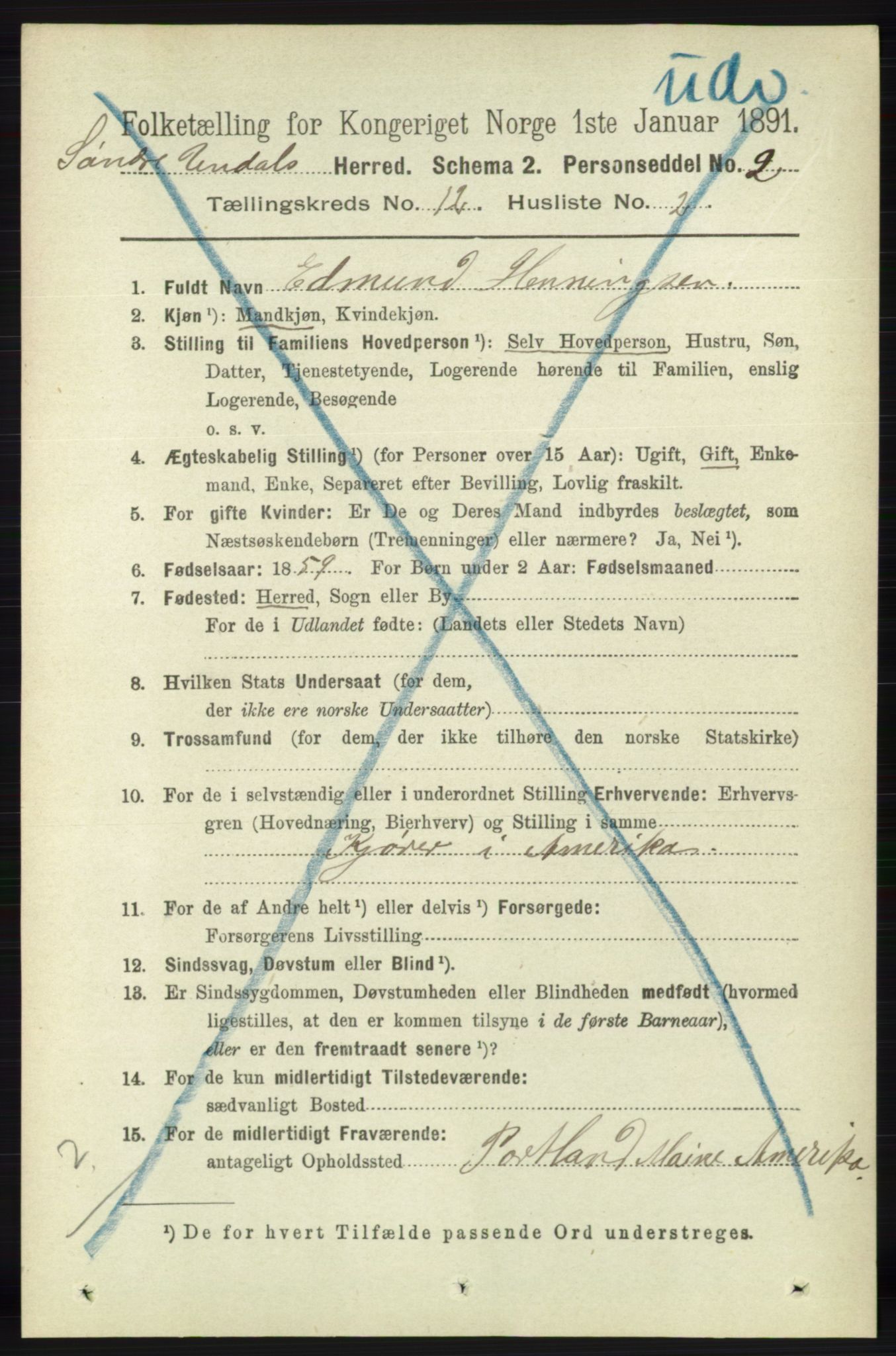 RA, 1891 census for 1029 Sør-Audnedal, 1891, p. 5506