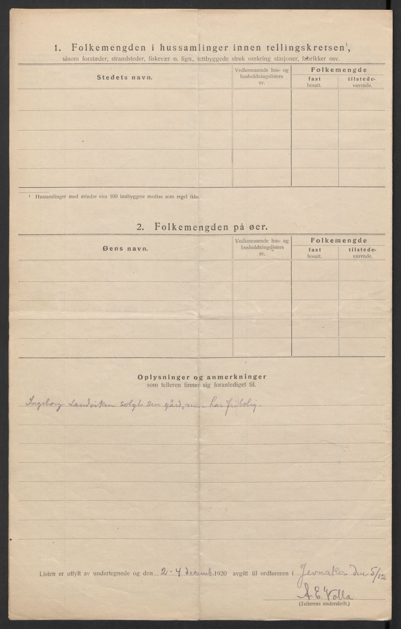 SAH, 1920 census for Jevnaker, 1920, p. 8