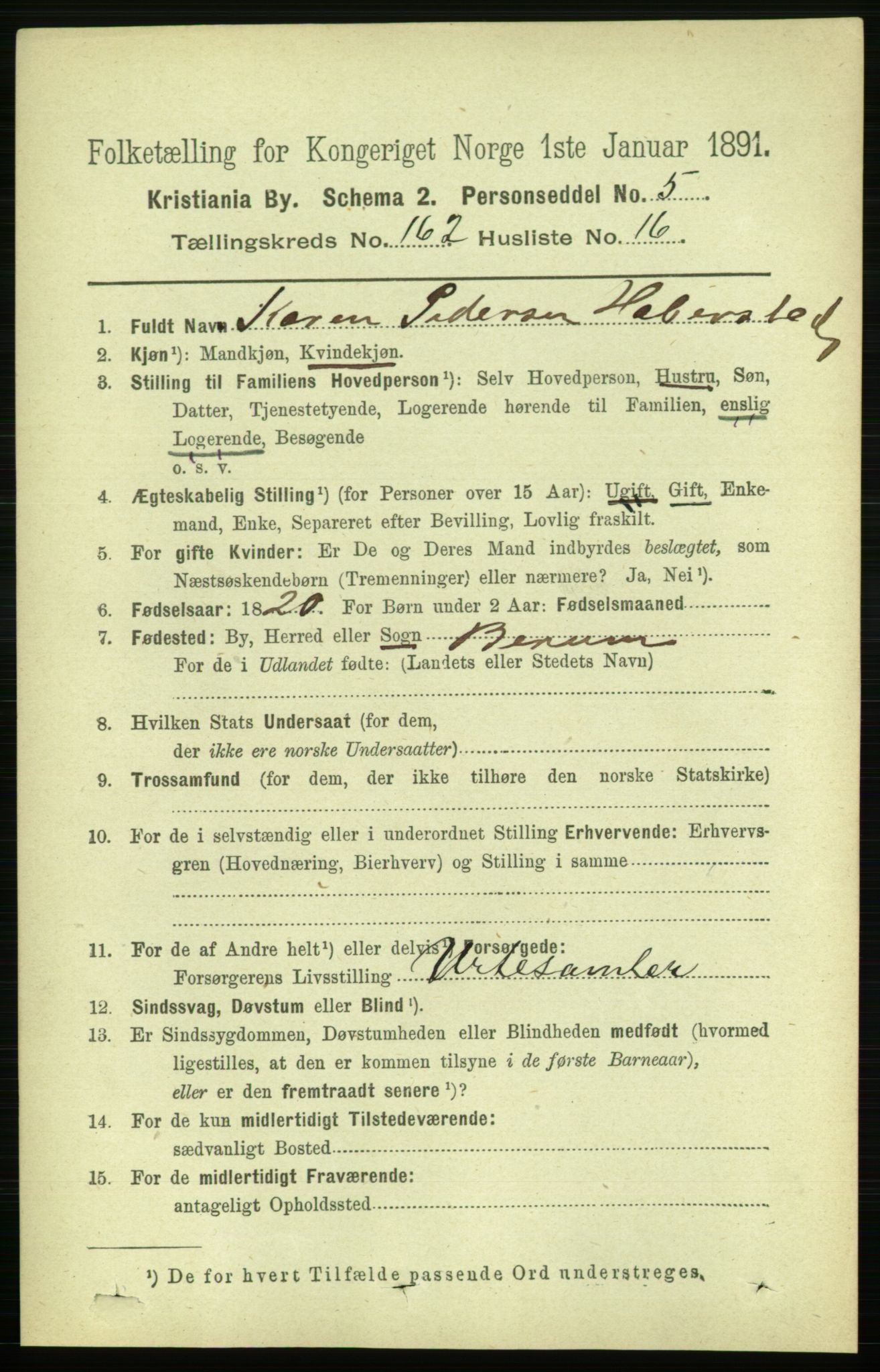 RA, 1891 census for 0301 Kristiania, 1891, p. 93385