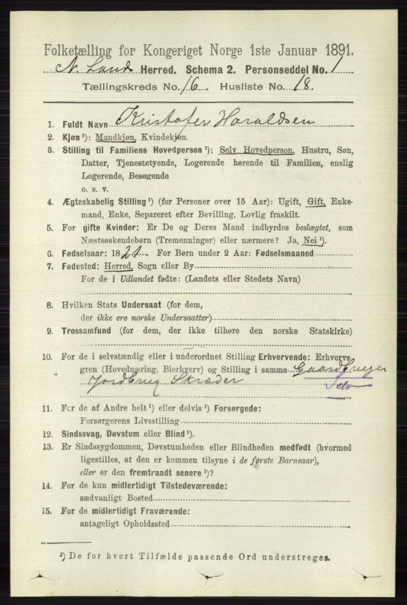 RA, 1891 census for 0538 Nordre Land, 1891, p. 4234