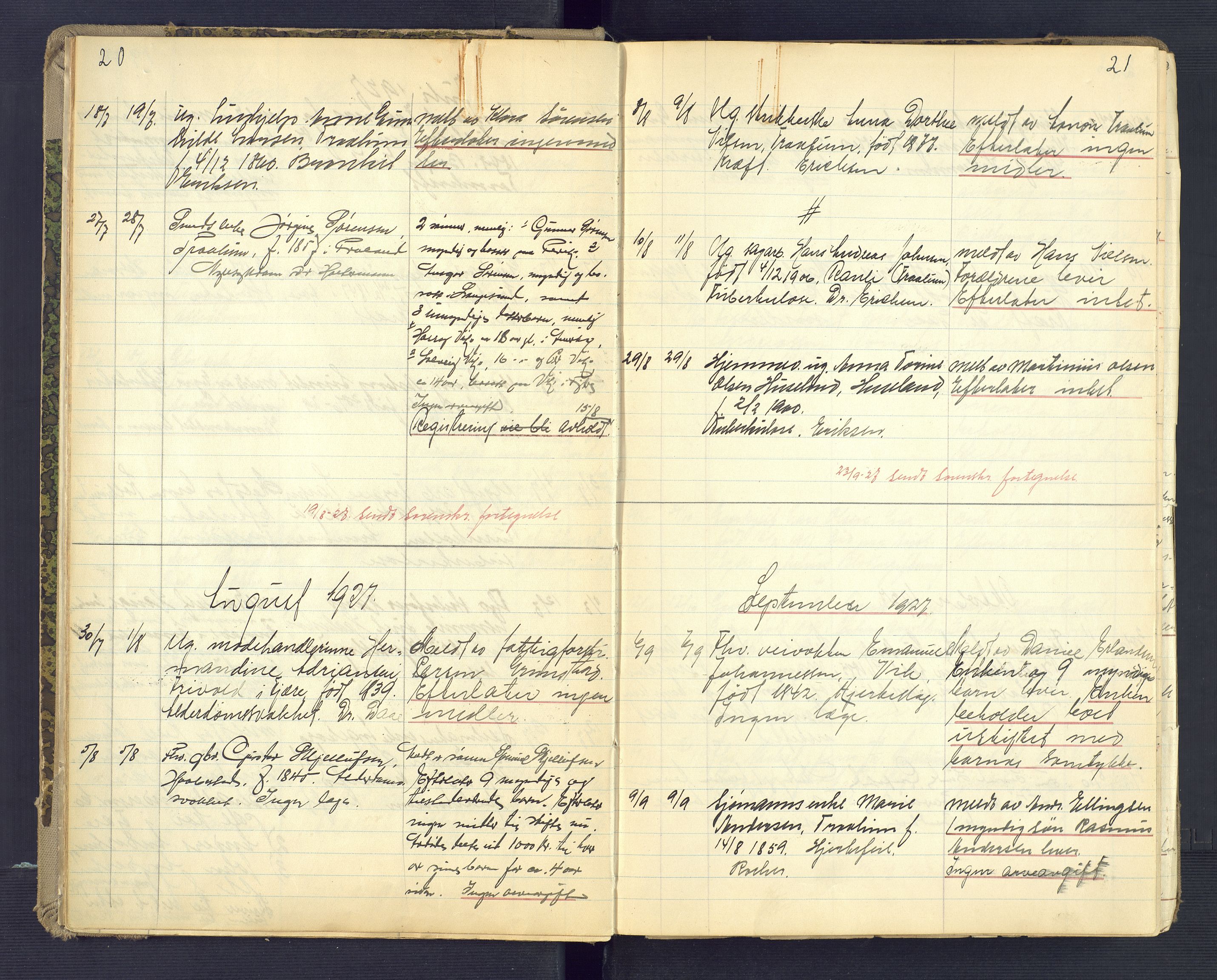 Landvik og Fjære lensmannskontor, SAK/1241-0027/F/Fe/L0003: Anmeldte dødsfall nr 32, 1926-1935, p. 20-21