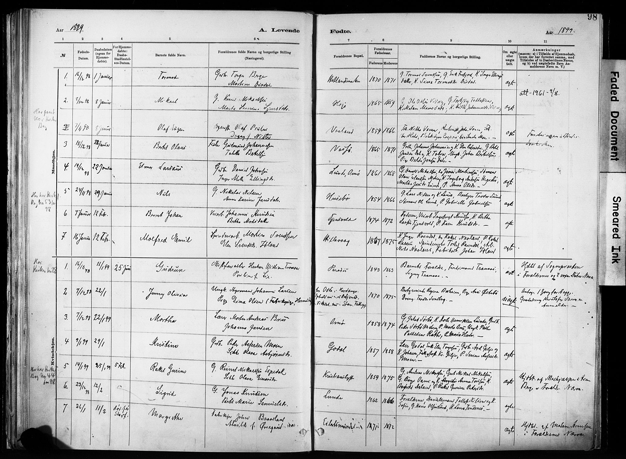 Hetland sokneprestkontor, SAST/A-101826/30/30BA/L0011: Parish register (official) no. A 11, 1884-1911, p. 98