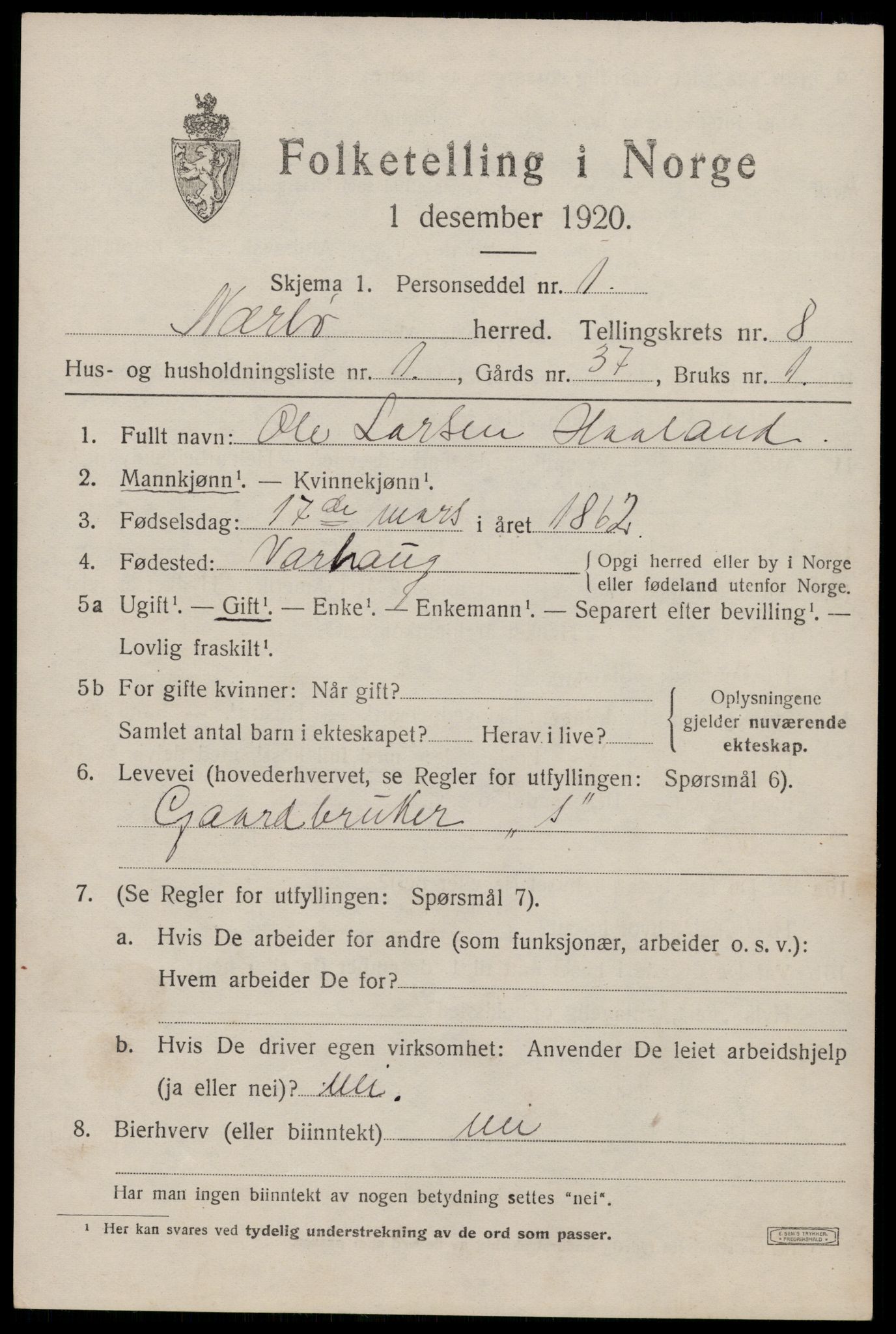 SAST, 1920 census for Nærbø, 1920, p. 5095