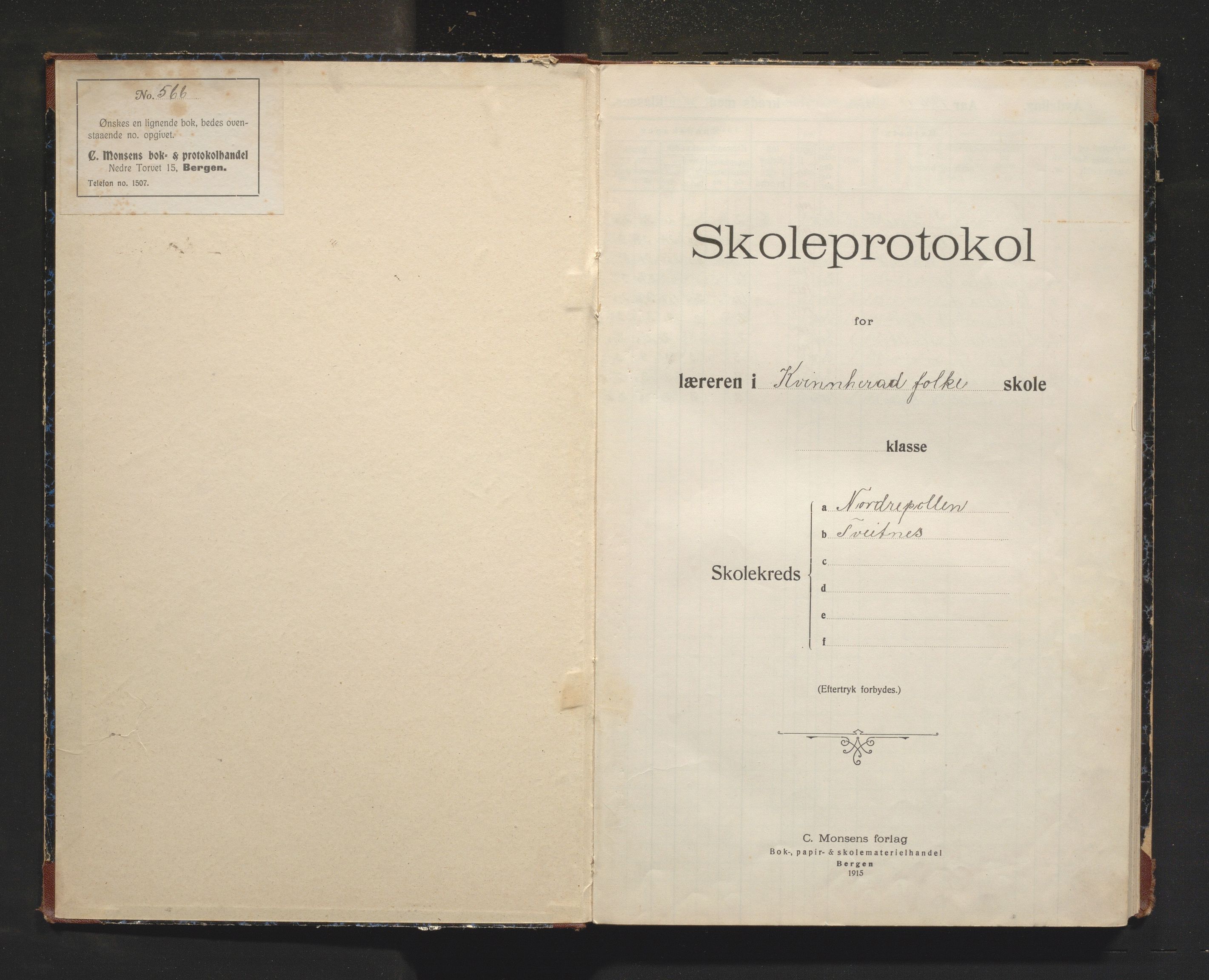 Kvinnherad kommune. Barneskulane, IKAH/1224-231/F/Fd/L0007: Skuleprotokoll for Nordrepollen, Tveitnes, Skorpo og Lyngstranda krinsar , 1916-1968