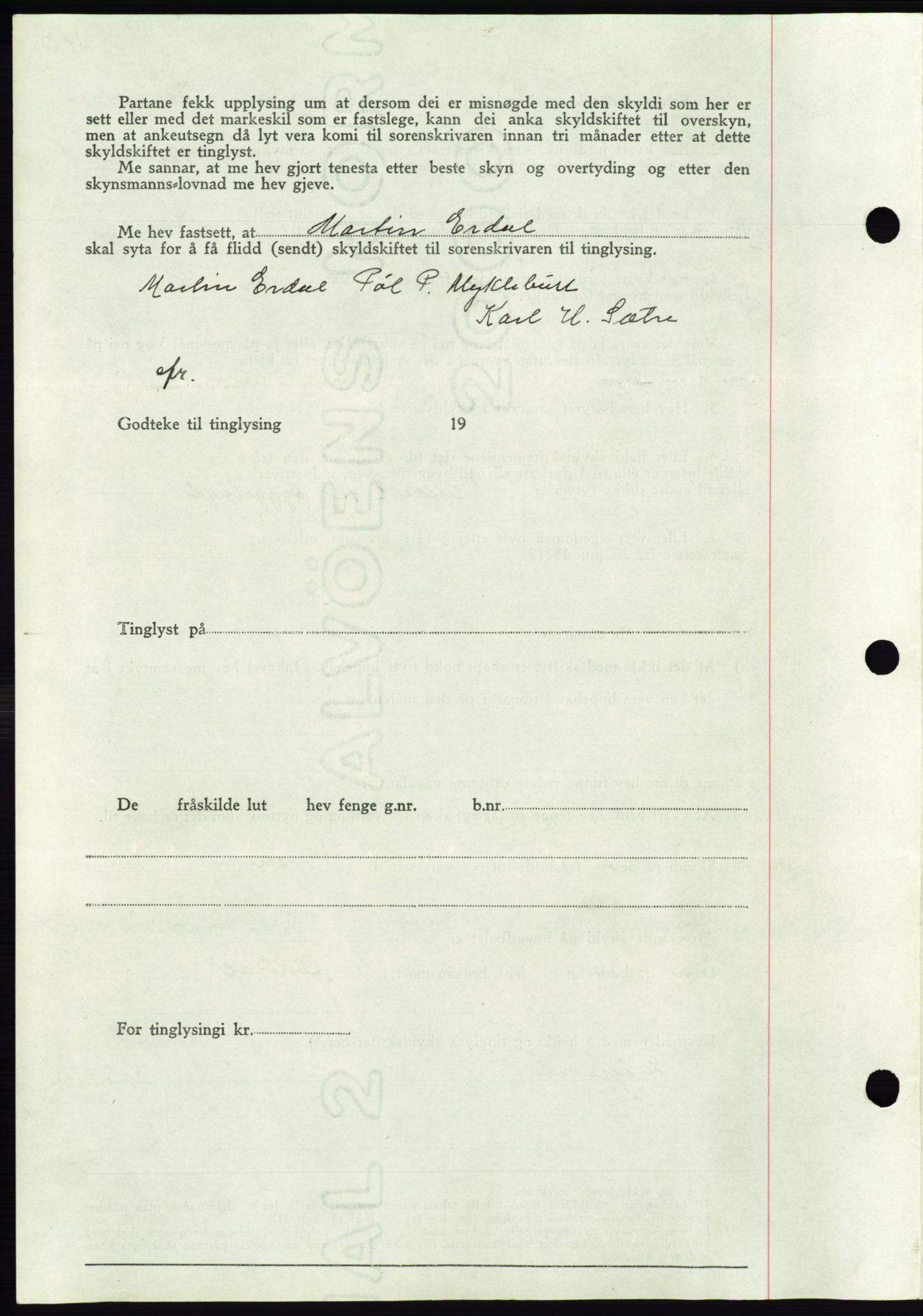 Søre Sunnmøre sorenskriveri, AV/SAT-A-4122/1/2/2C/L0065: Mortgage book no. 59, 1938-1938, Diary no: : 279/1938