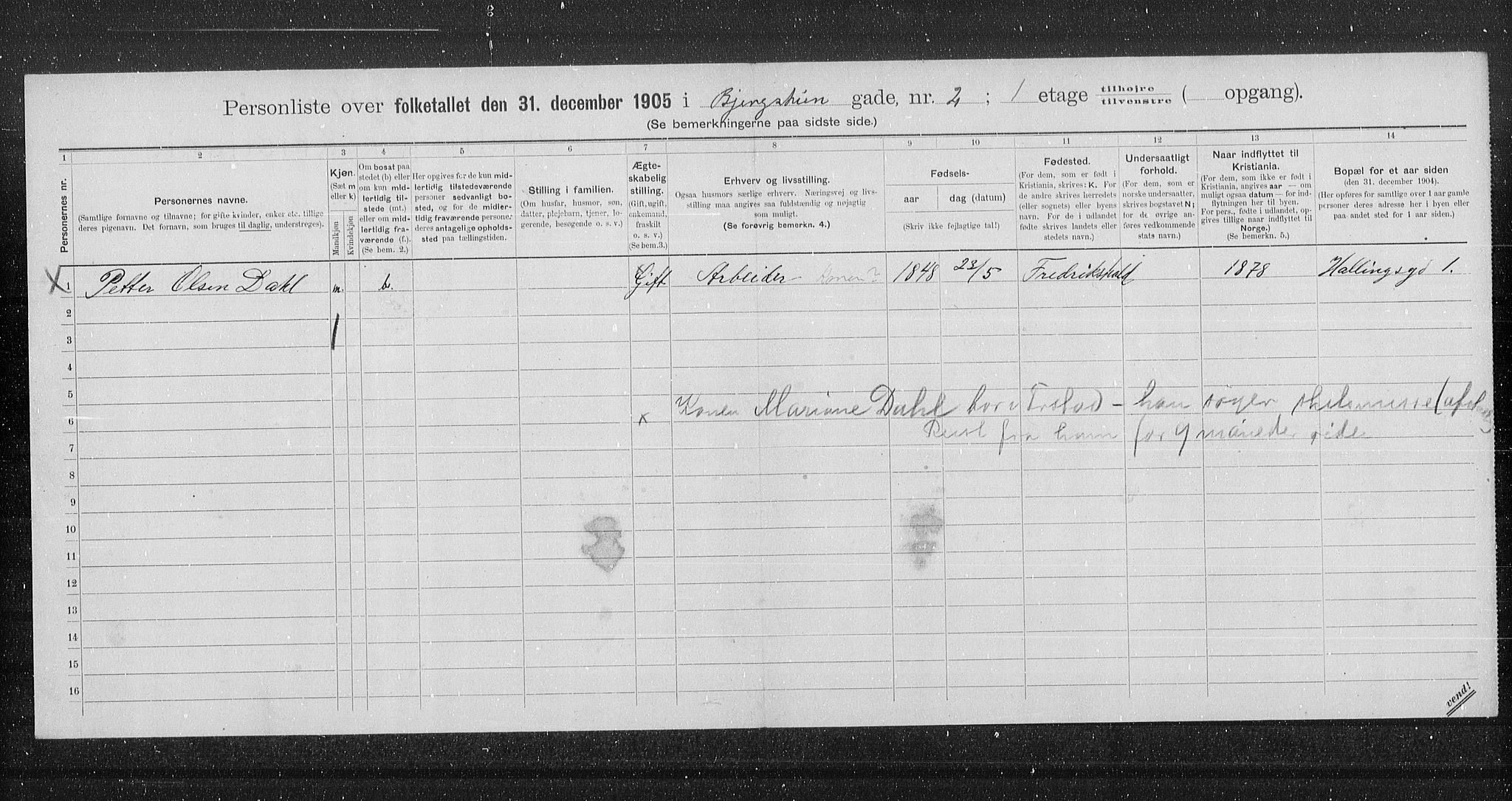 OBA, Municipal Census 1905 for Kristiania, 1905, p. 2637