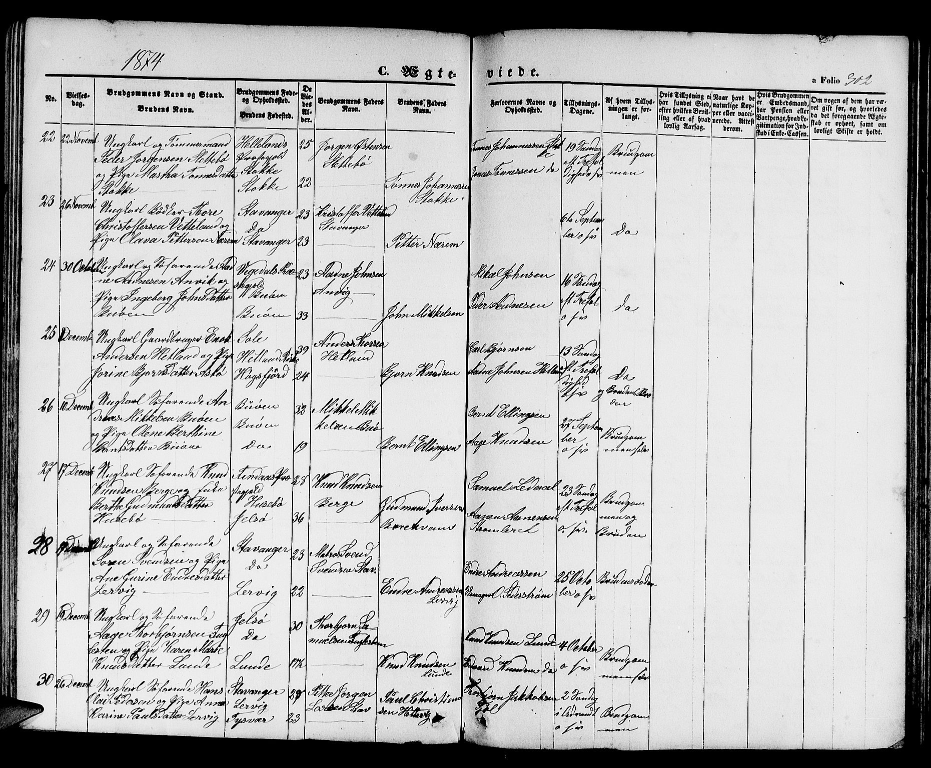 Hetland sokneprestkontor, SAST/A-101826/30/30BB/L0003: Parish register (copy) no. B 3, 1863-1877, p. 302