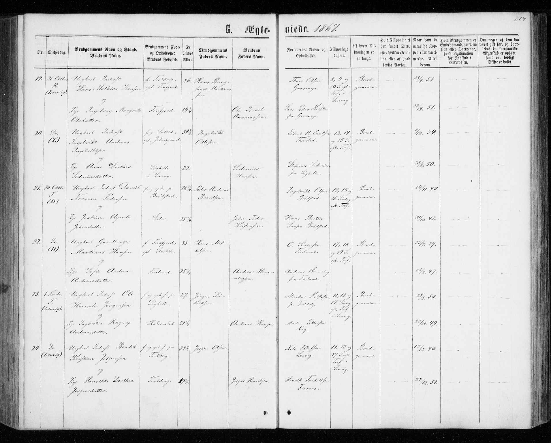 Tranøy sokneprestkontor, SATØ/S-1313/I/Ia/Iaa/L0008kirke: Parish register (official) no. 8, 1867-1877, p. 224