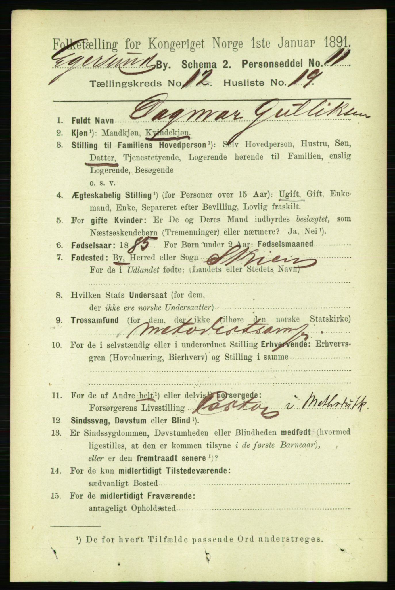 RA, 1891 census for 1101 Egersund, 1891, p. 2350