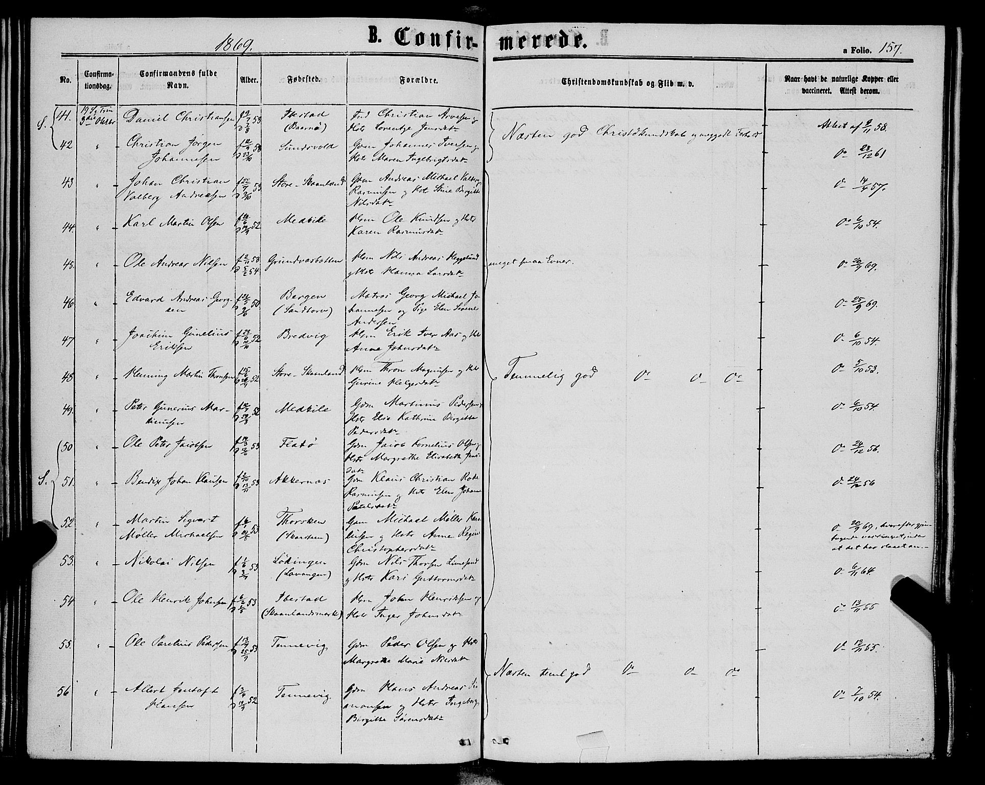 Trondenes sokneprestkontor, AV/SATØ-S-1319/H/Ha/L0012kirke: Parish register (official) no. 12, 1863-1870, p. 157