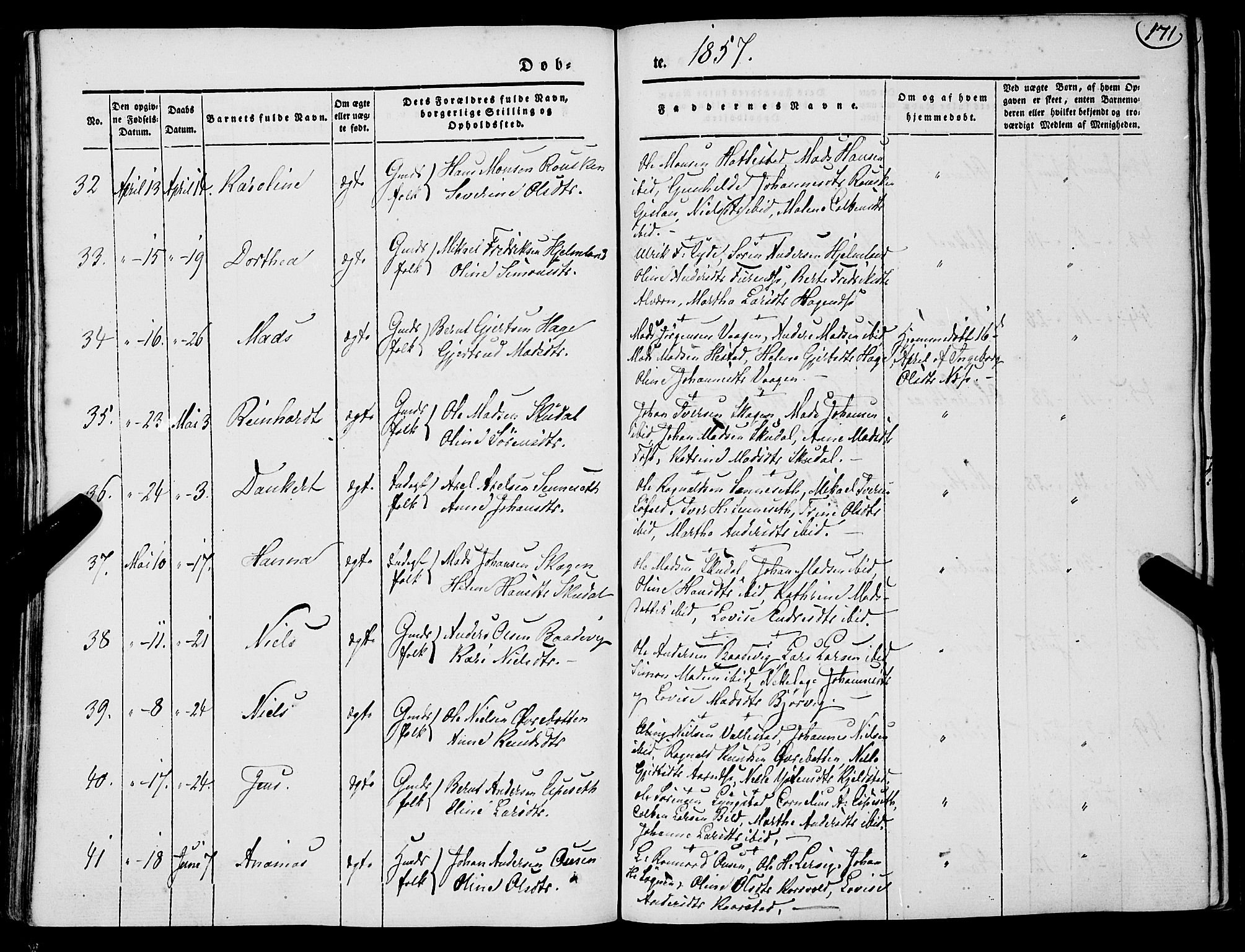 Gaular sokneprestembete, SAB/A-80001/H/Haa: Parish register (official) no. A 4I, 1840-1859, p. 171