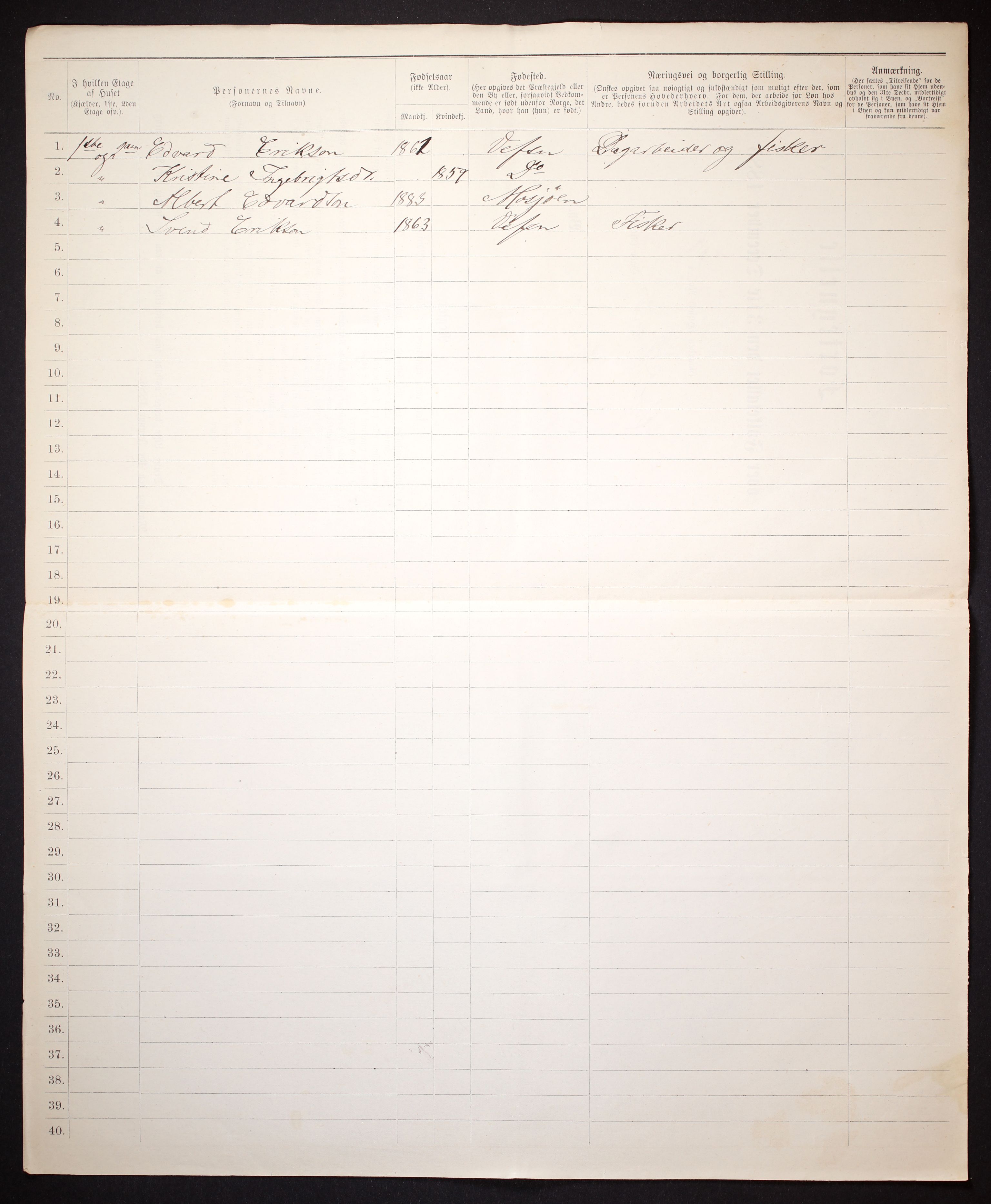 SAT, 1885 census for 1802 Mosjøen, 1885