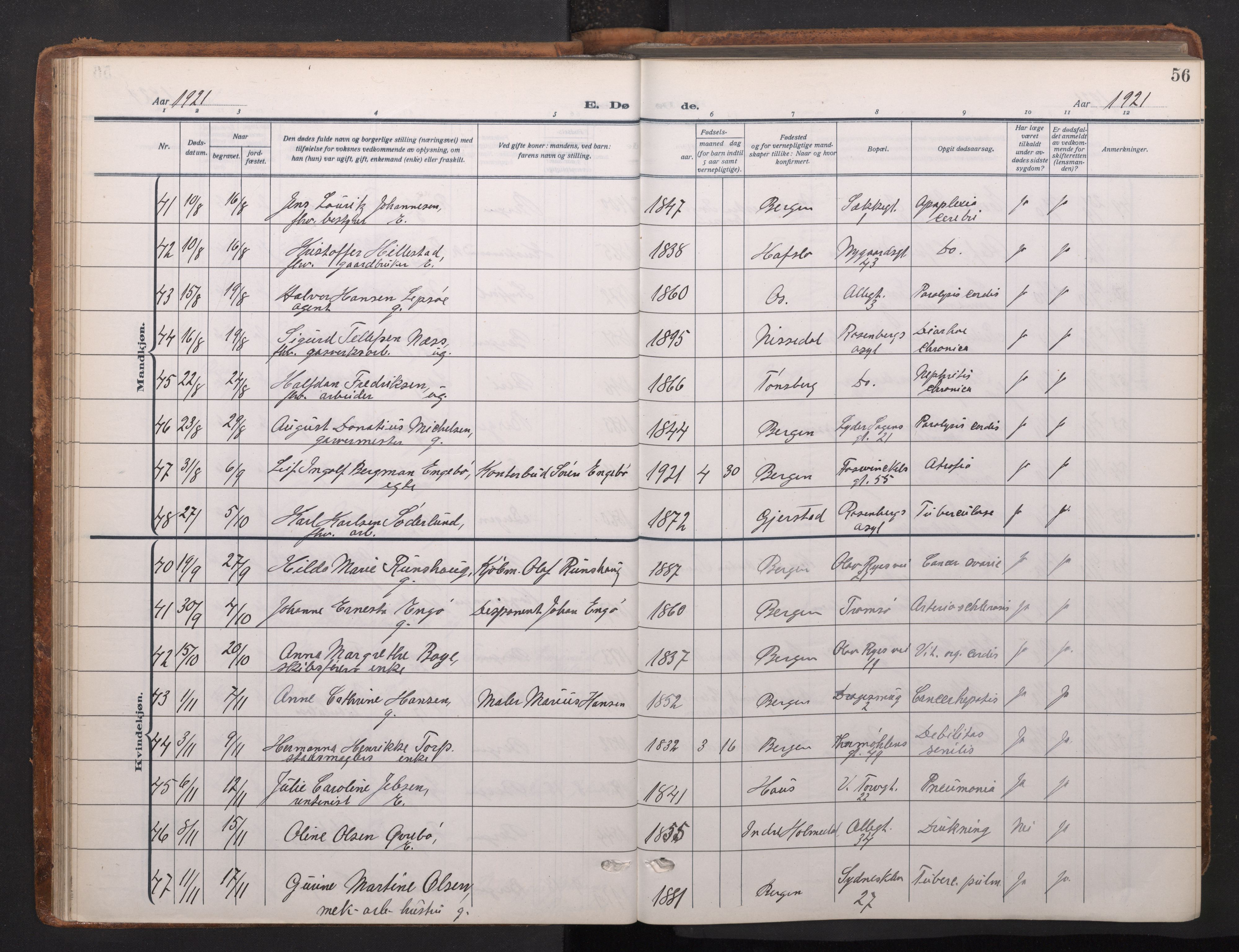 Johanneskirken sokneprestembete, AV/SAB-A-76001/H/Haa/L0020: Parish register (official) no. E 2, 1916-1951, p. 56