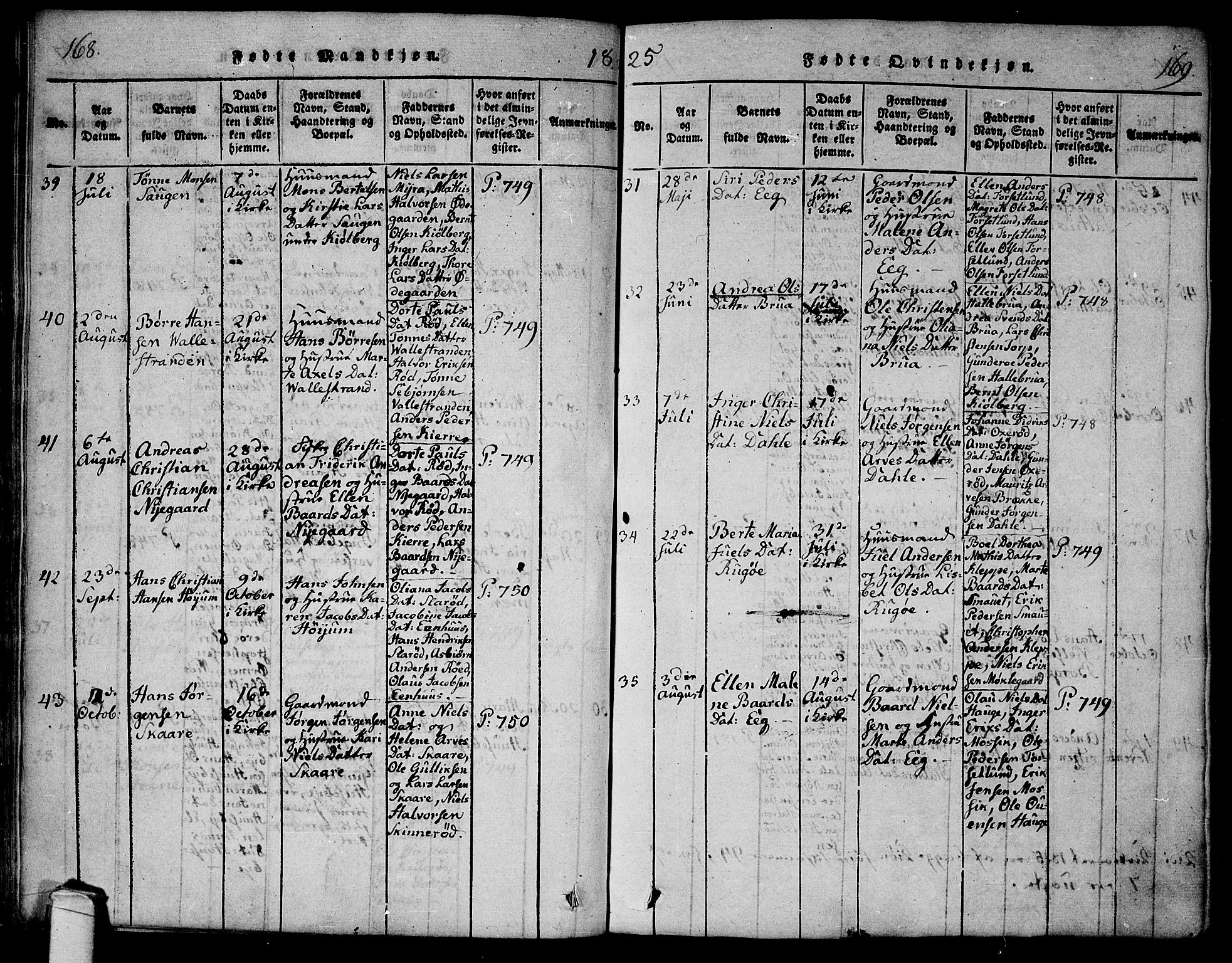 Onsøy prestekontor Kirkebøker, SAO/A-10914/F/Fa/L0002: Parish register (official) no. I 2, 1814-1840, p. 168-169