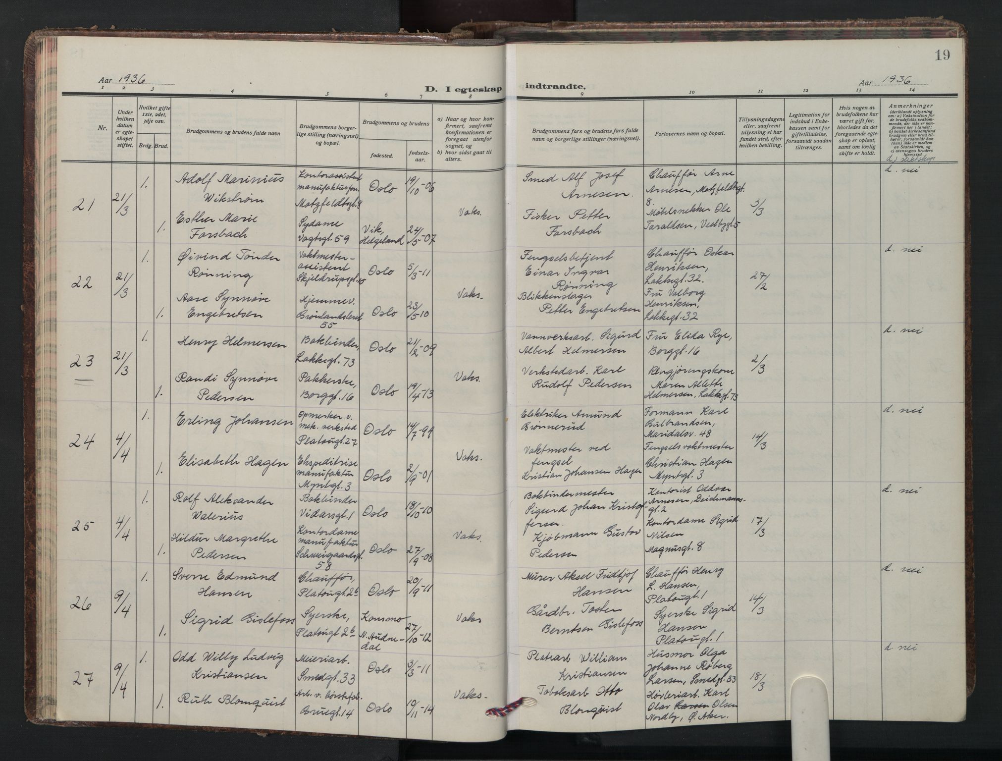 Grønland prestekontor Kirkebøker, AV/SAO-A-10848/F/Fa/L0020: Parish register (official) no. 20, 1935-1946, p. 19