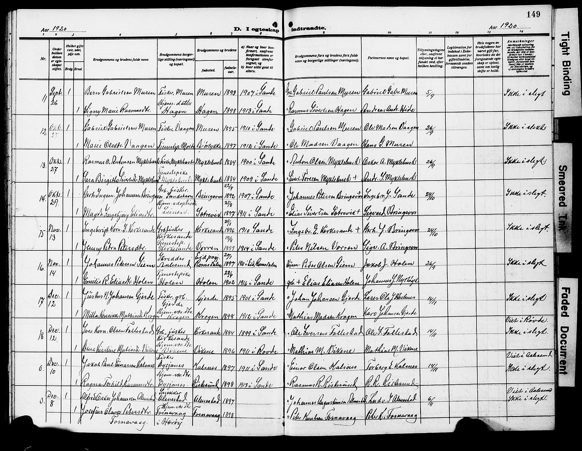 Ministerialprotokoller, klokkerbøker og fødselsregistre - Møre og Romsdal, AV/SAT-A-1454/503/L0050: Parish register (copy) no. 503C05, 1909-1922, p. 149