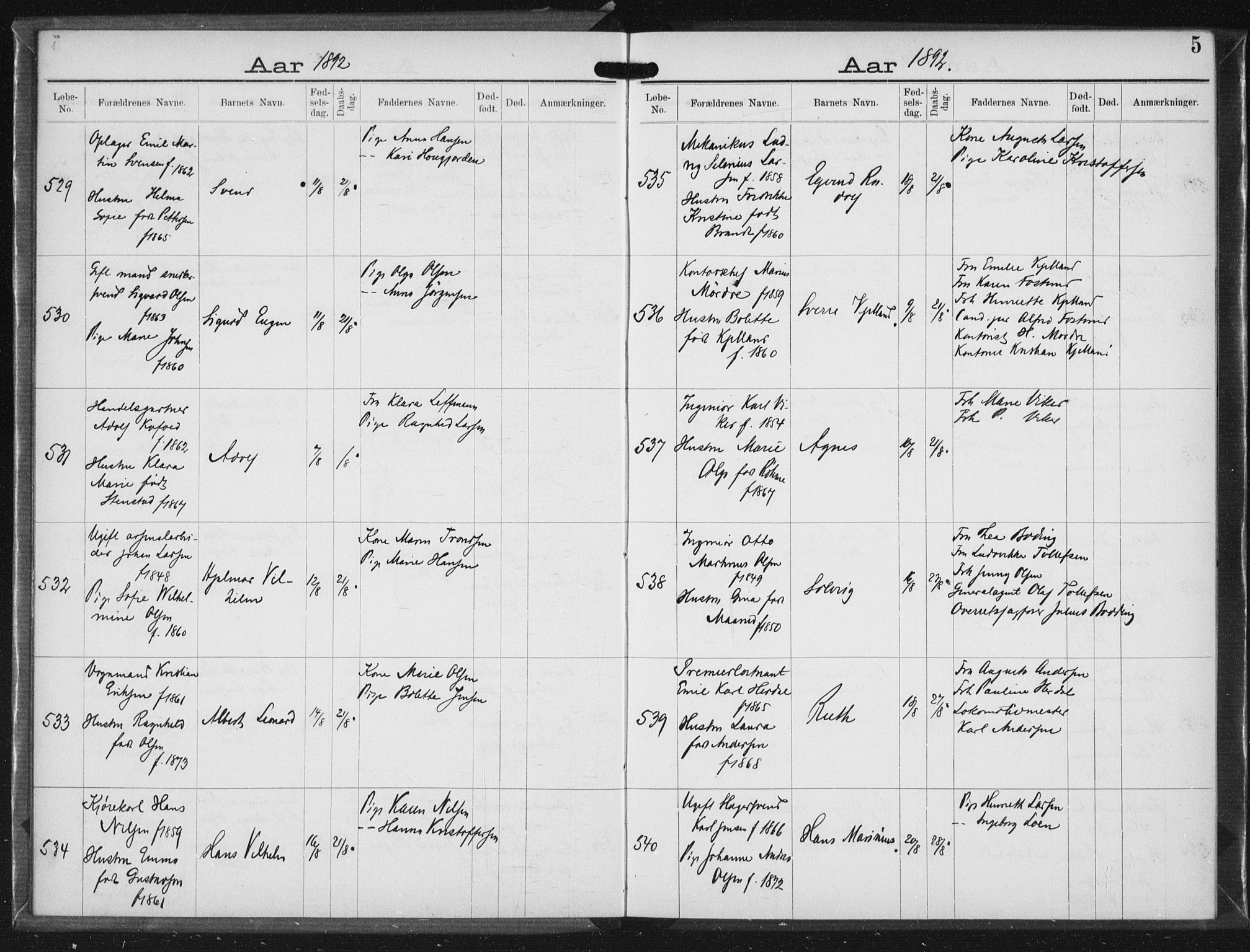 Rikshospitalet prestekontor Kirkebøker, AV/SAO-A-10309b/K/L0004/0001: Baptism register no. 4.1, 1892-1895, p. 5