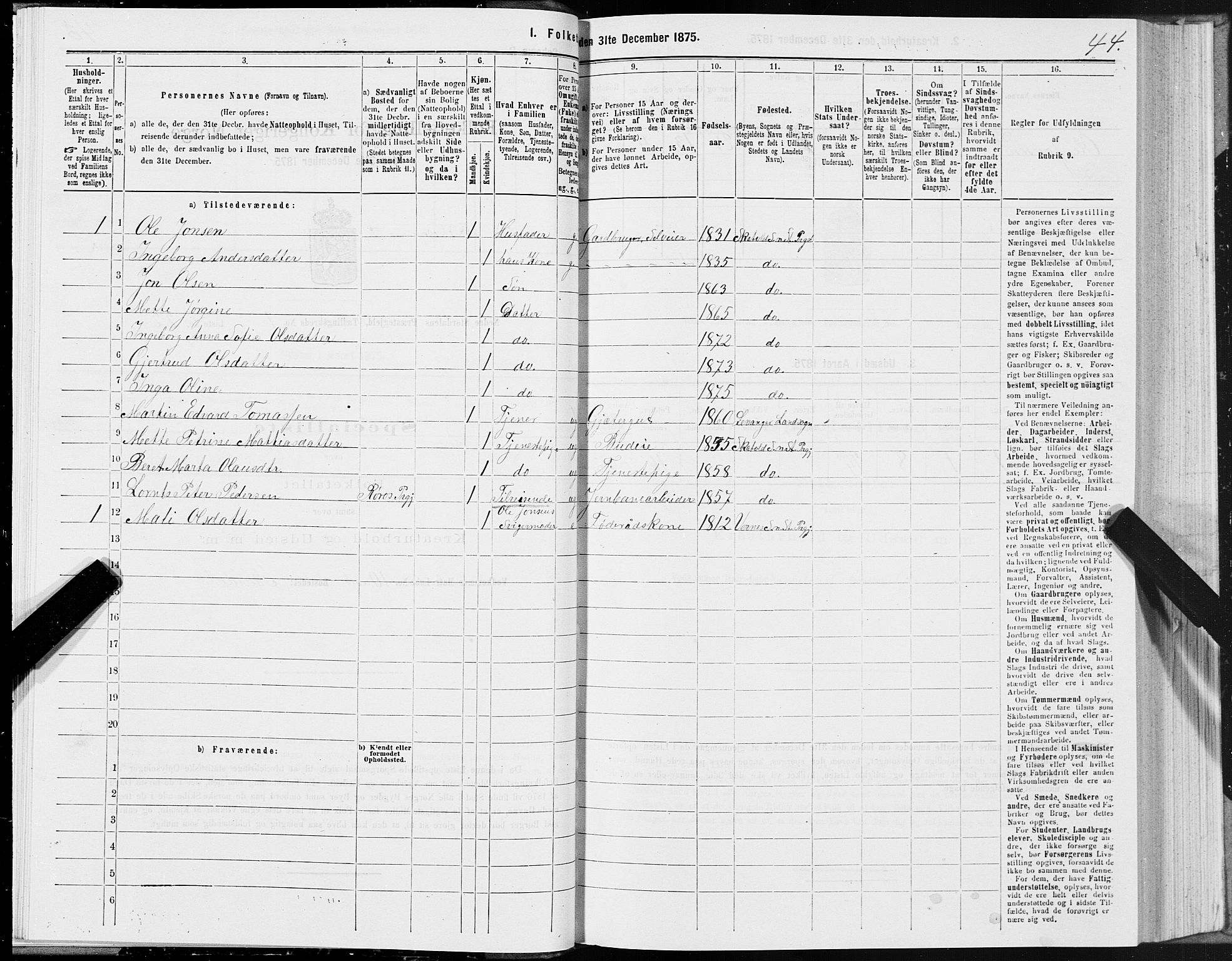 SAT, 1875 census for 1714P Nedre Stjørdal, 1875, p. 1044