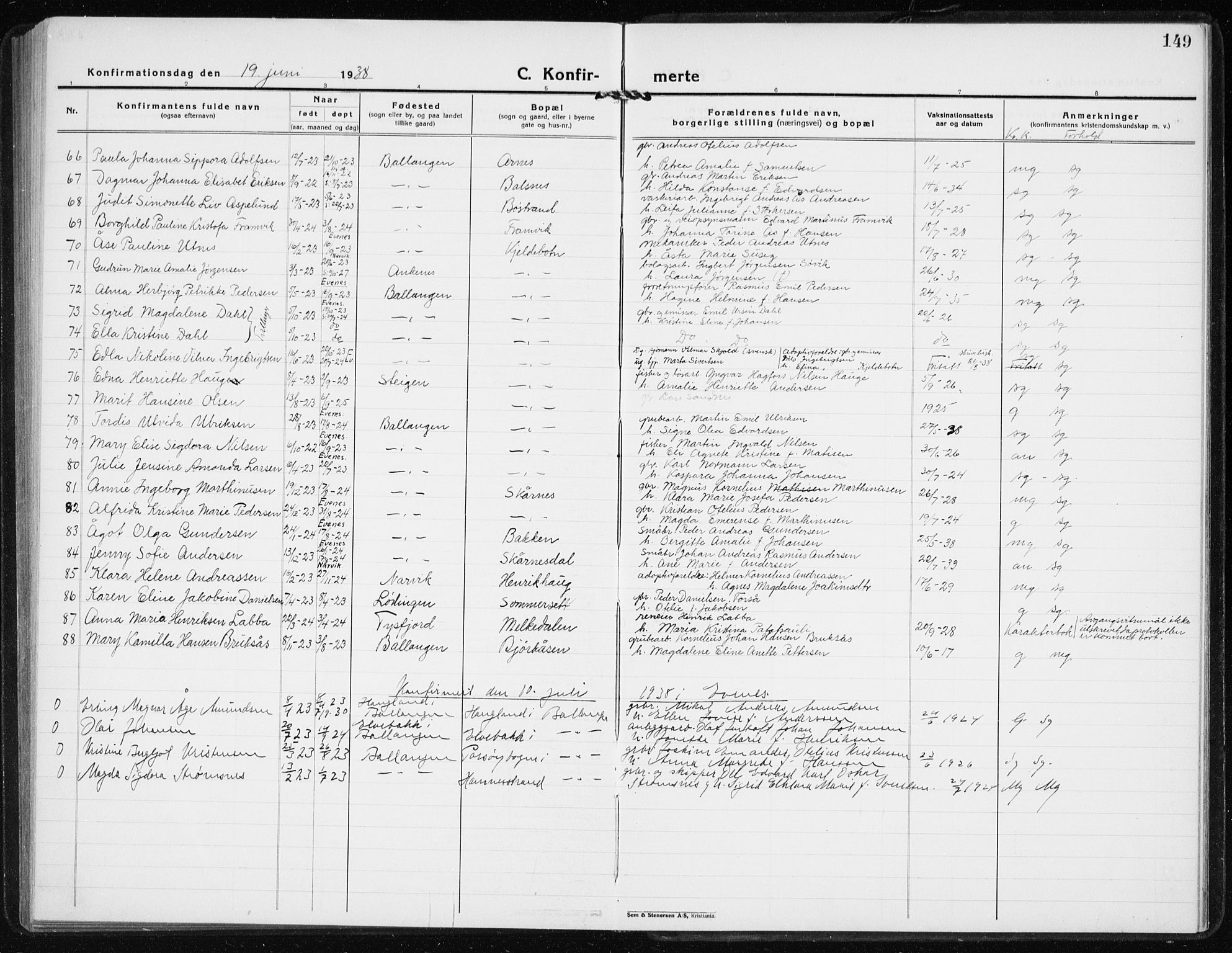 Ministerialprotokoller, klokkerbøker og fødselsregistre - Nordland, AV/SAT-A-1459/869/L0975: Parish register (copy) no. 869C01, 1923-1939, p. 149