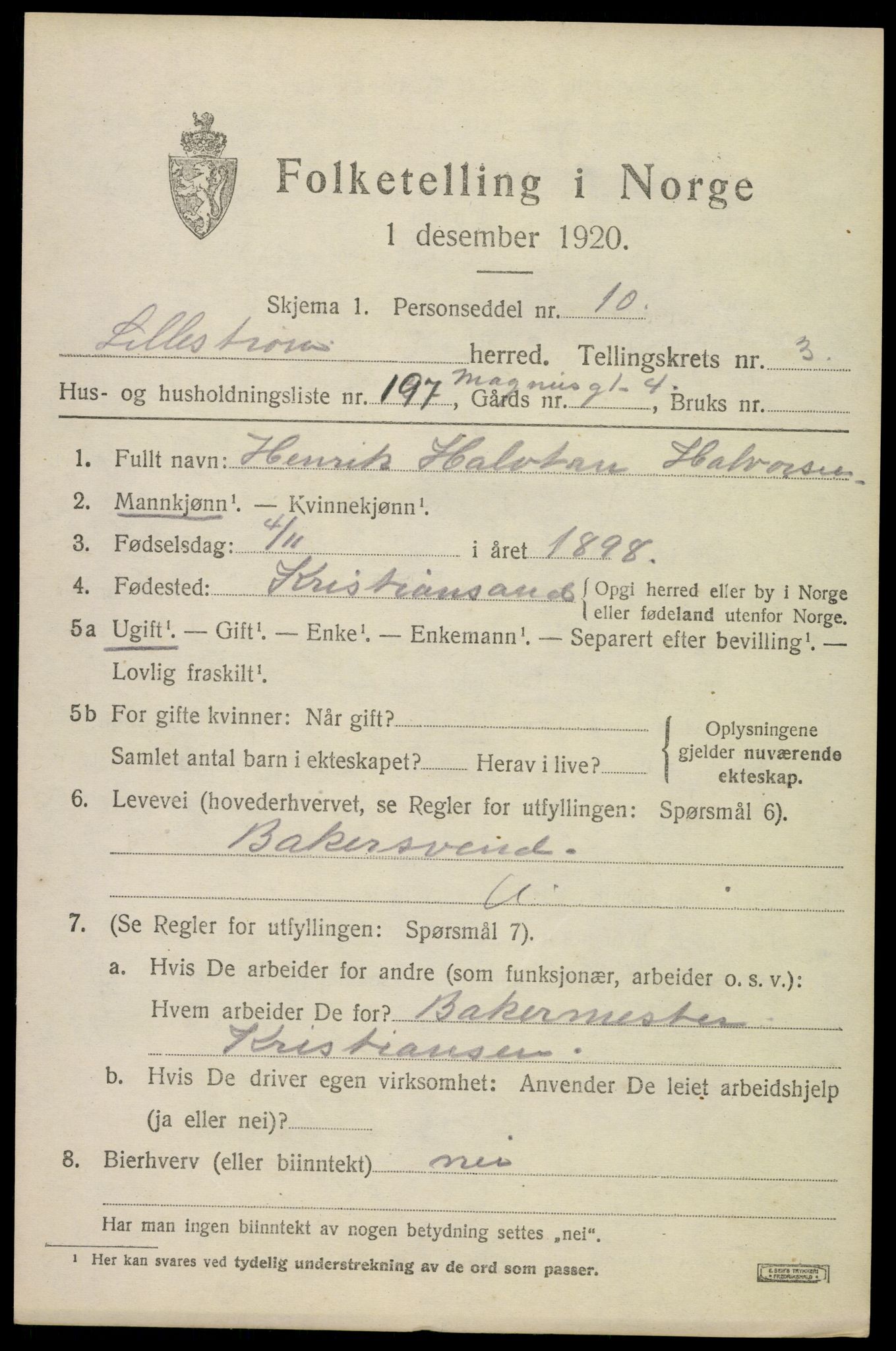 SAO, 1920 census for Lillestrøm, 1920, p. 10552