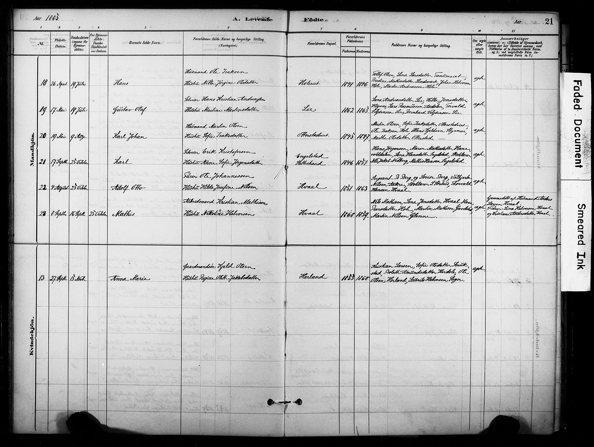 Lardal kirkebøker, SAKO/A-350/F/Fb/L0001: Parish register (official) no. II 1, 1881-1911, p. 21