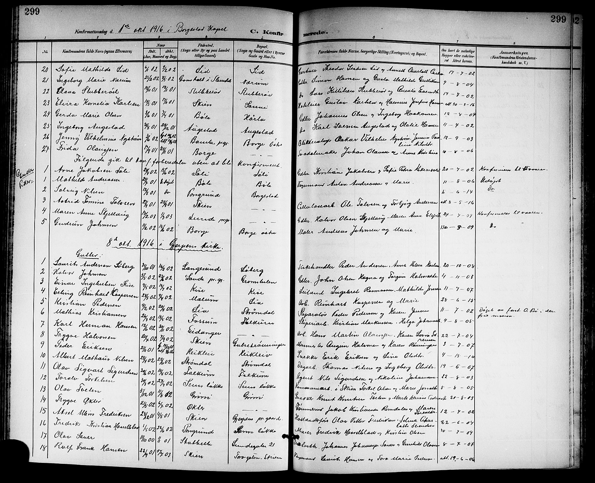 Gjerpen kirkebøker, SAKO/A-265/G/Ga/L0003: Parish register (copy) no. I 3, 1901-1919, p. 299