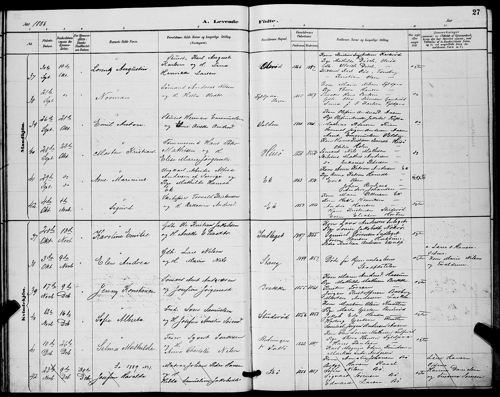 Sem kirkebøker, AV/SAKO-A-5/G/Gb/L0002: Parish register (copy) no. II 2, 1886-1899, p. 27