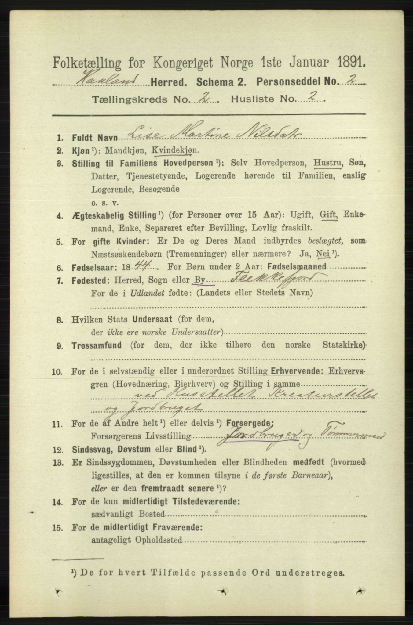 RA, 1891 census for 1124 Haaland, 1891, p. 987