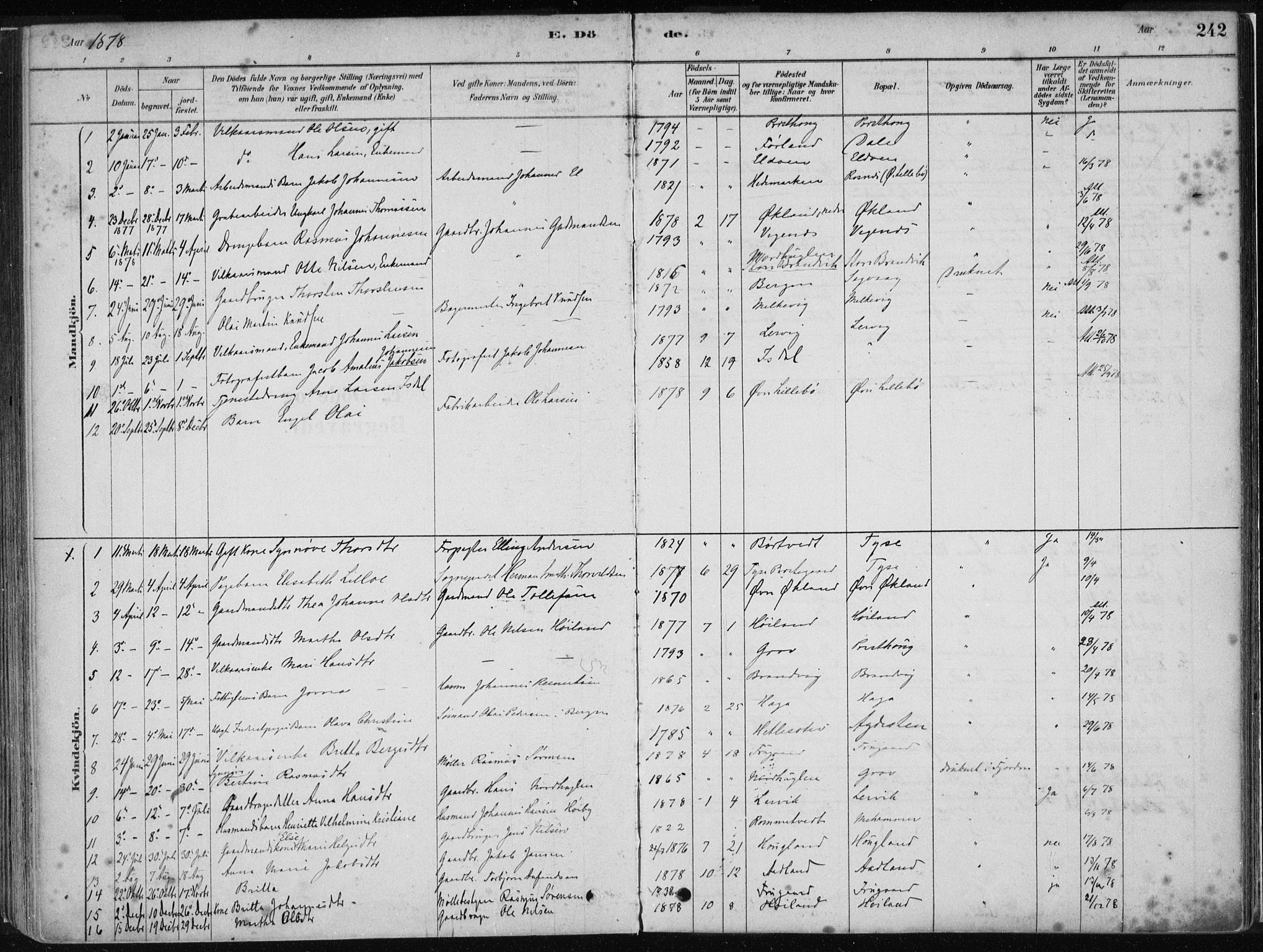 Stord sokneprestembete, SAB/A-78201/H/Haa: Parish register (official) no. B 2, 1878-1913, p. 242