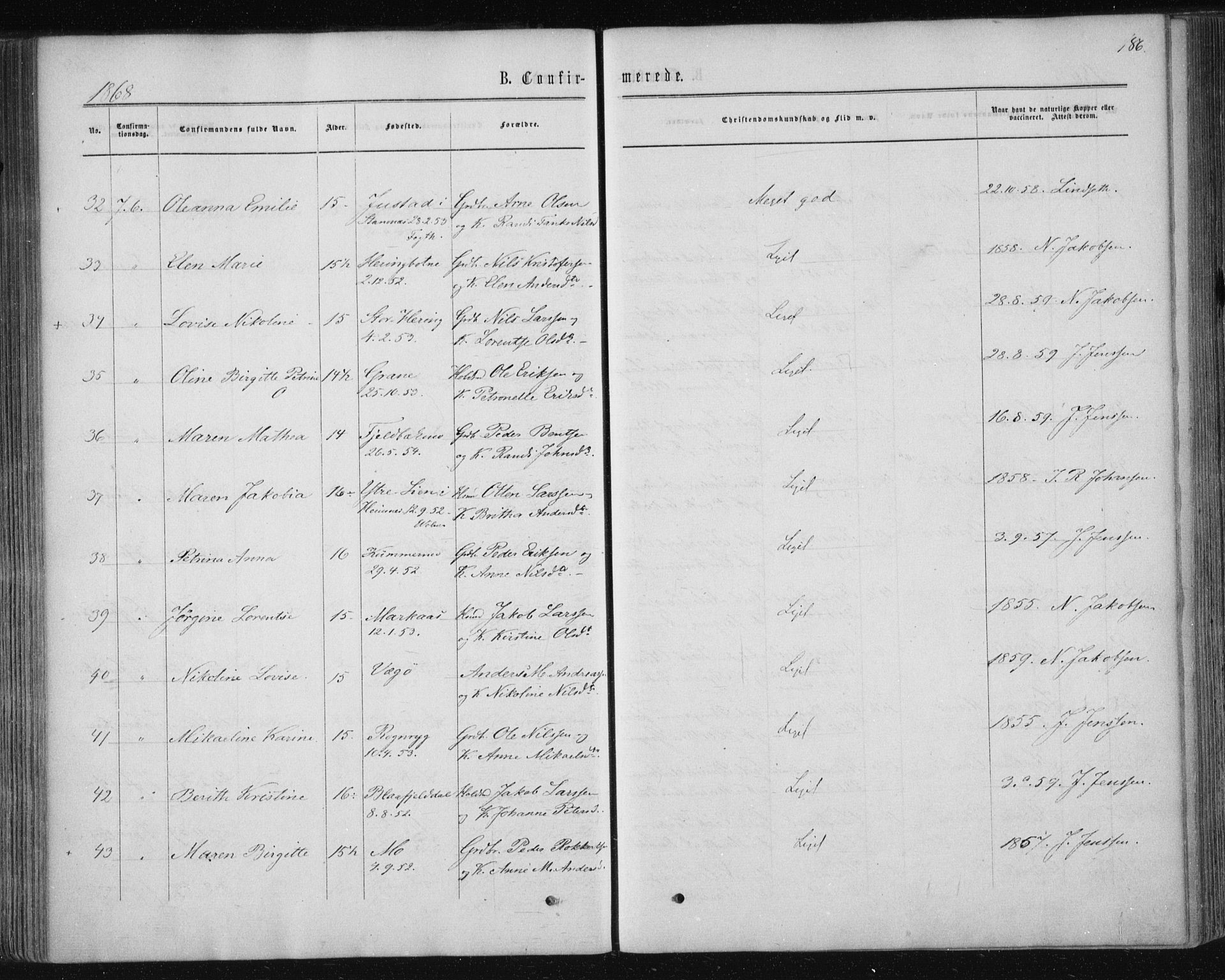 Ministerialprotokoller, klokkerbøker og fødselsregistre - Nordland, AV/SAT-A-1459/820/L0294: Parish register (official) no. 820A15, 1866-1879, p. 186