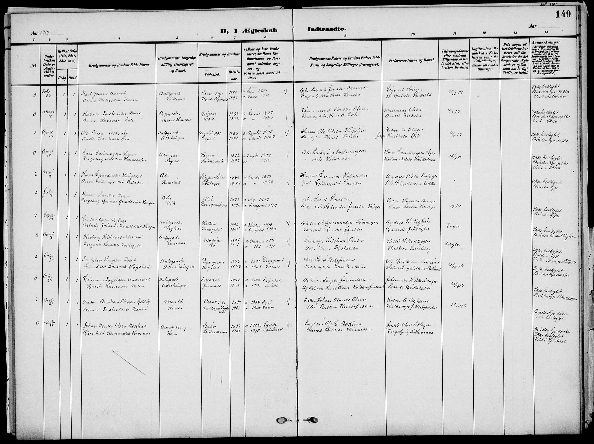 Sauherad kirkebøker, SAKO/A-298/G/Ga/L0004a: Parish register (copy) no. I 4a, 1906-1934, p. 149