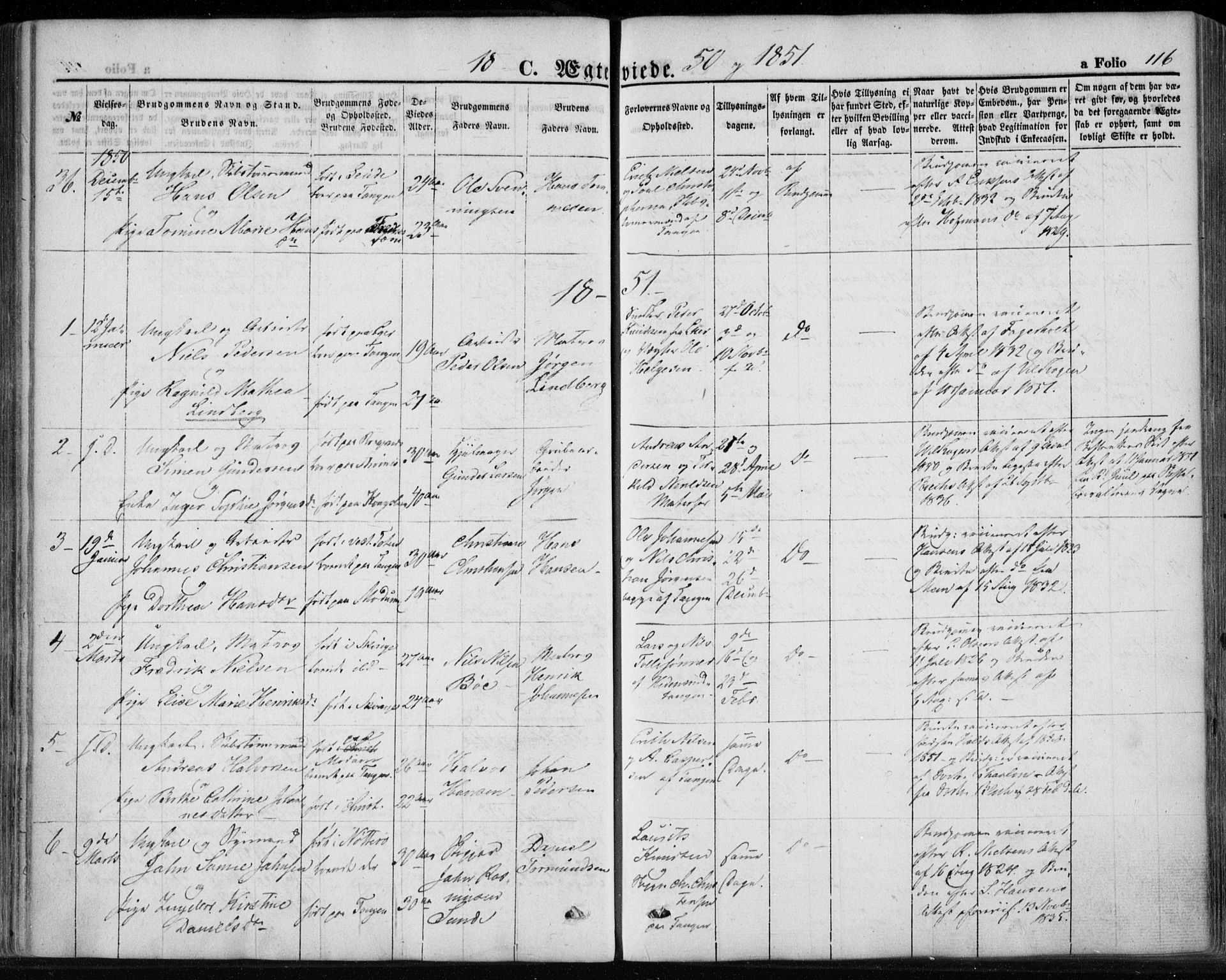 Strømsø kirkebøker, SAKO/A-246/F/Fa/L0017: Parish register (official) no. I 17, 1848-1865, p. 116