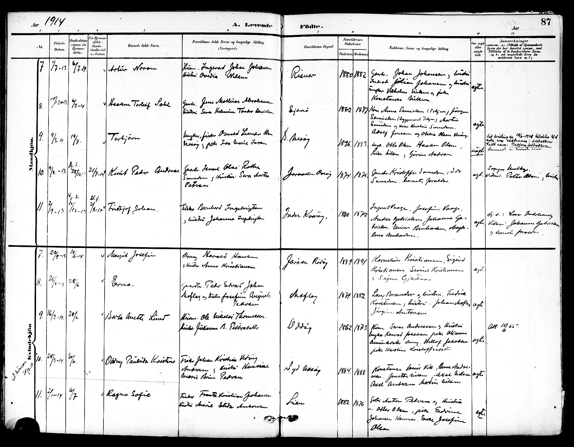 Ministerialprotokoller, klokkerbøker og fødselsregistre - Nordland, SAT/A-1459/839/L0569: Parish register (official) no. 839A06, 1903-1922, p. 87