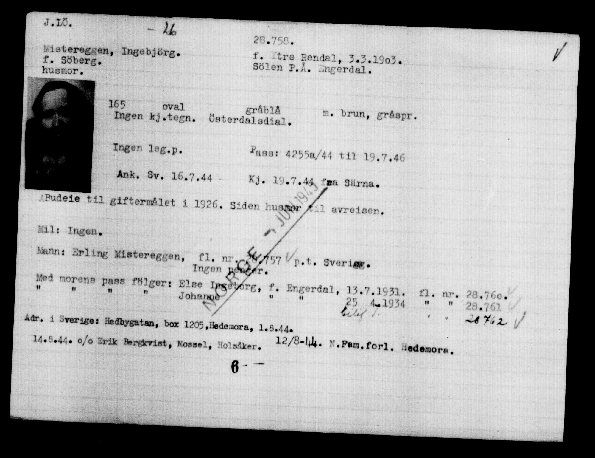 Den Kgl. Norske Legasjons Flyktningskontor, AV/RA-S-6753/V/Va/L0012: Kjesäterkartoteket.  Flyktningenr. 28300-31566, 1940-1945, p. 495