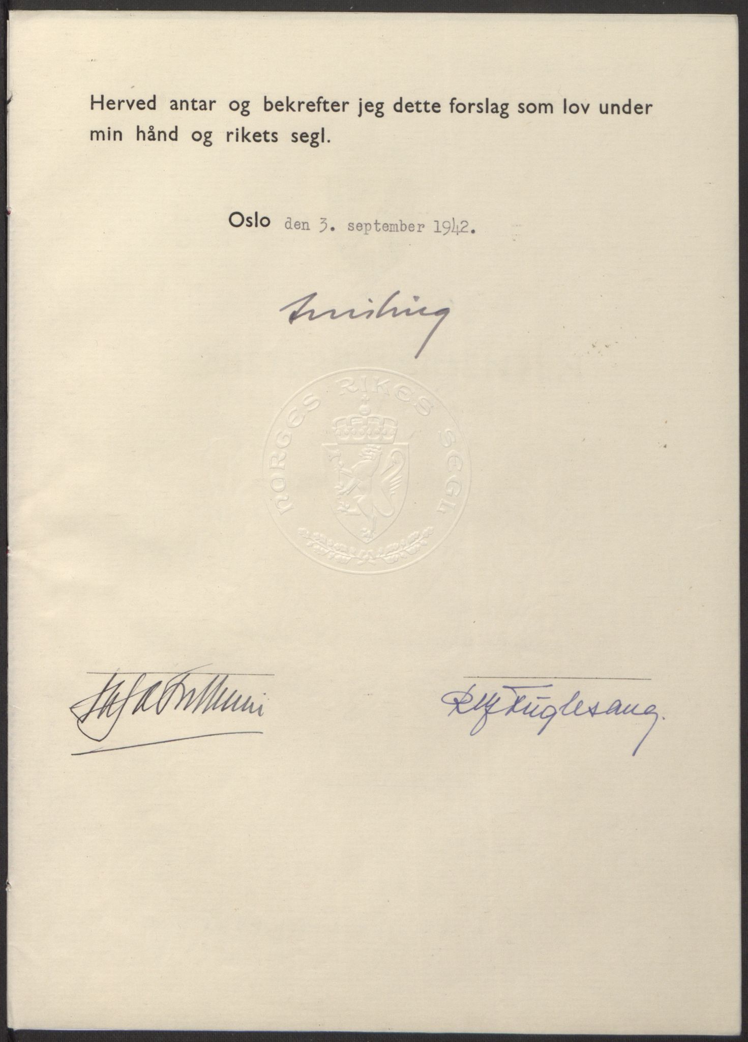 NS-administrasjonen 1940-1945 (Statsrådsekretariatet, de kommisariske statsråder mm), RA/S-4279/D/Db/L0098: Lover II, 1942, p. 348