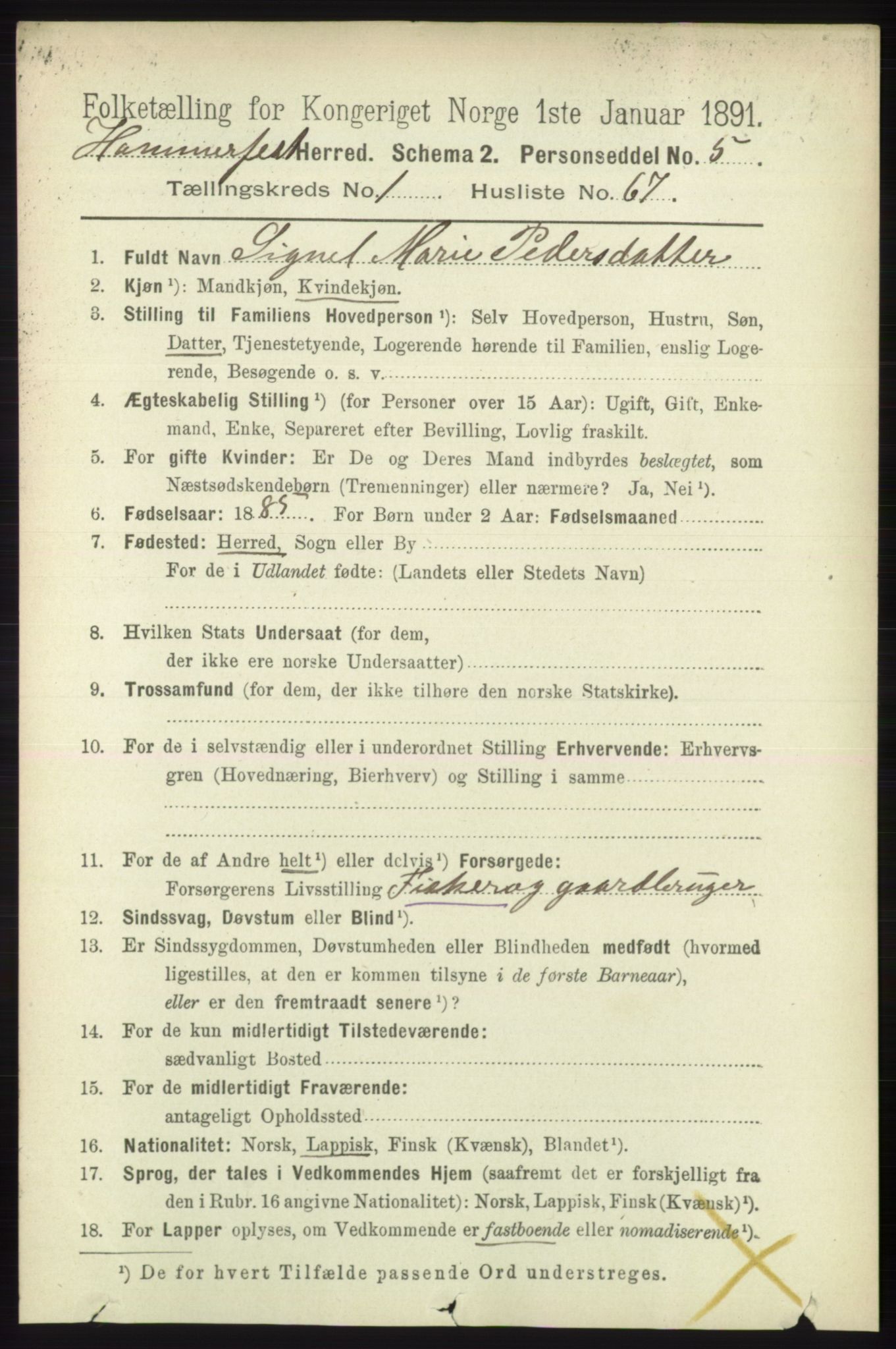 RA, 1891 census for 2016 Hammerfest, 1891, p. 533