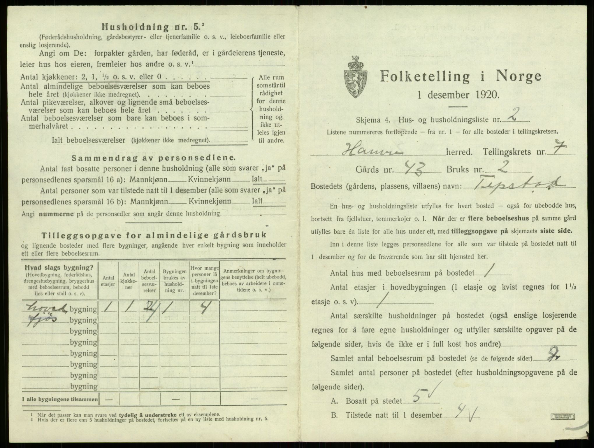 SAB, 1920 census for Hamre, 1920, p. 612