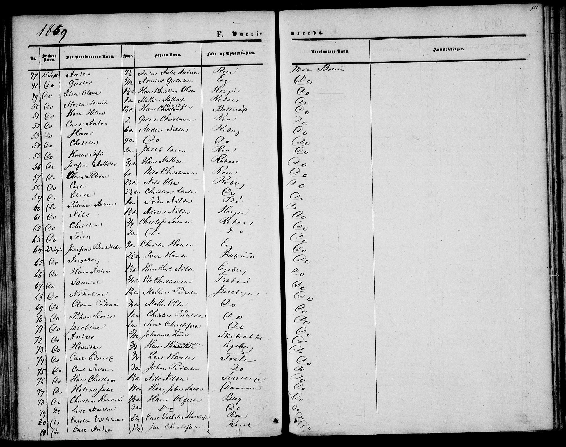 Sem kirkebøker, SAKO/A-5/F/Fa/L0007: Parish register (official) no. I 7, 1856-1865, p. 561