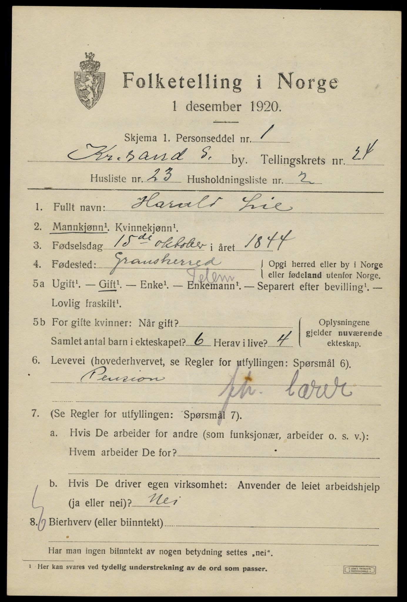 SAK, 1920 census for Kristiansand, 1920, p. 42623