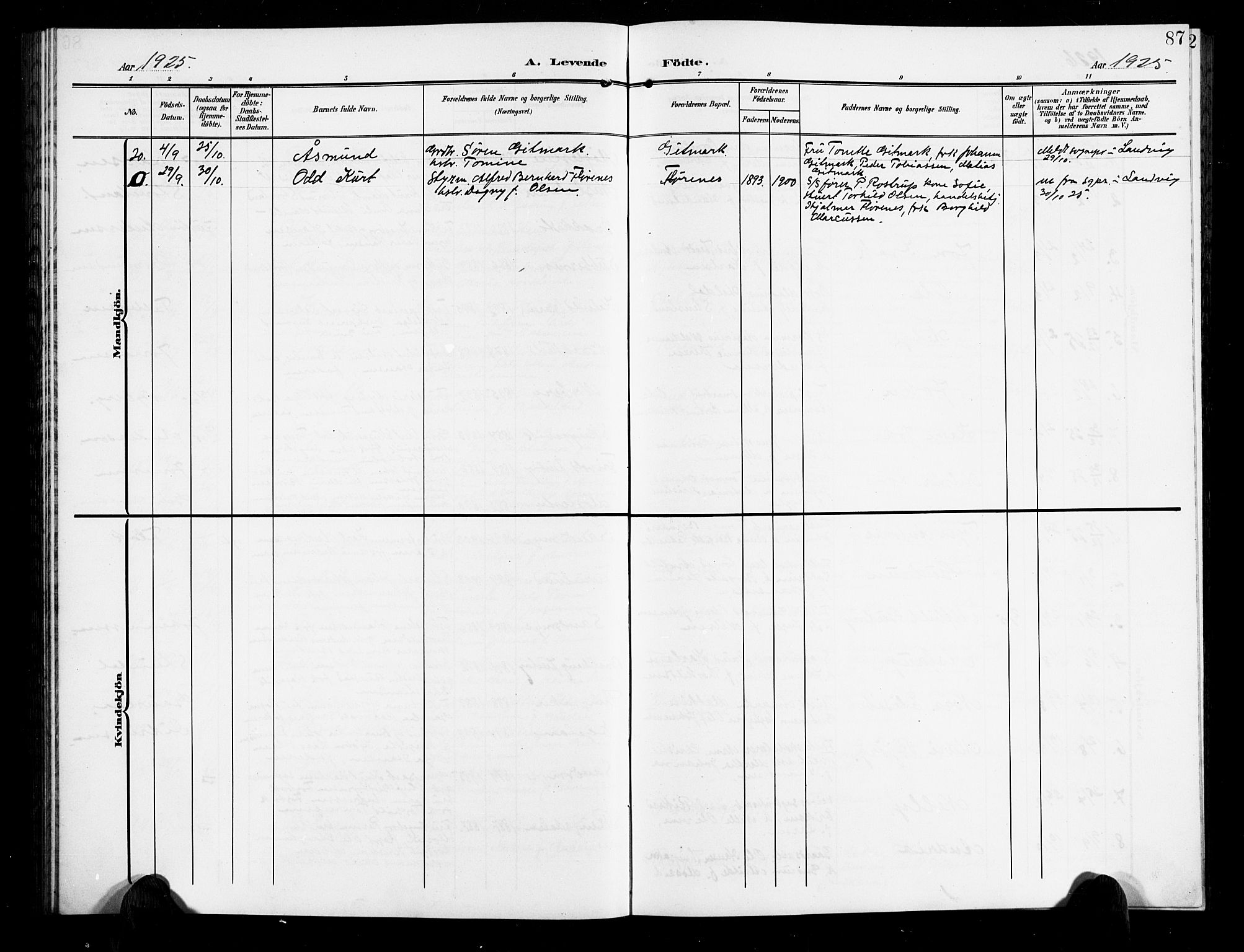 Vestre Moland sokneprestkontor, AV/SAK-1111-0046/F/Fb/Fbb/L0007: Parish register (copy) no. B 7, 1906-1929, p. 87