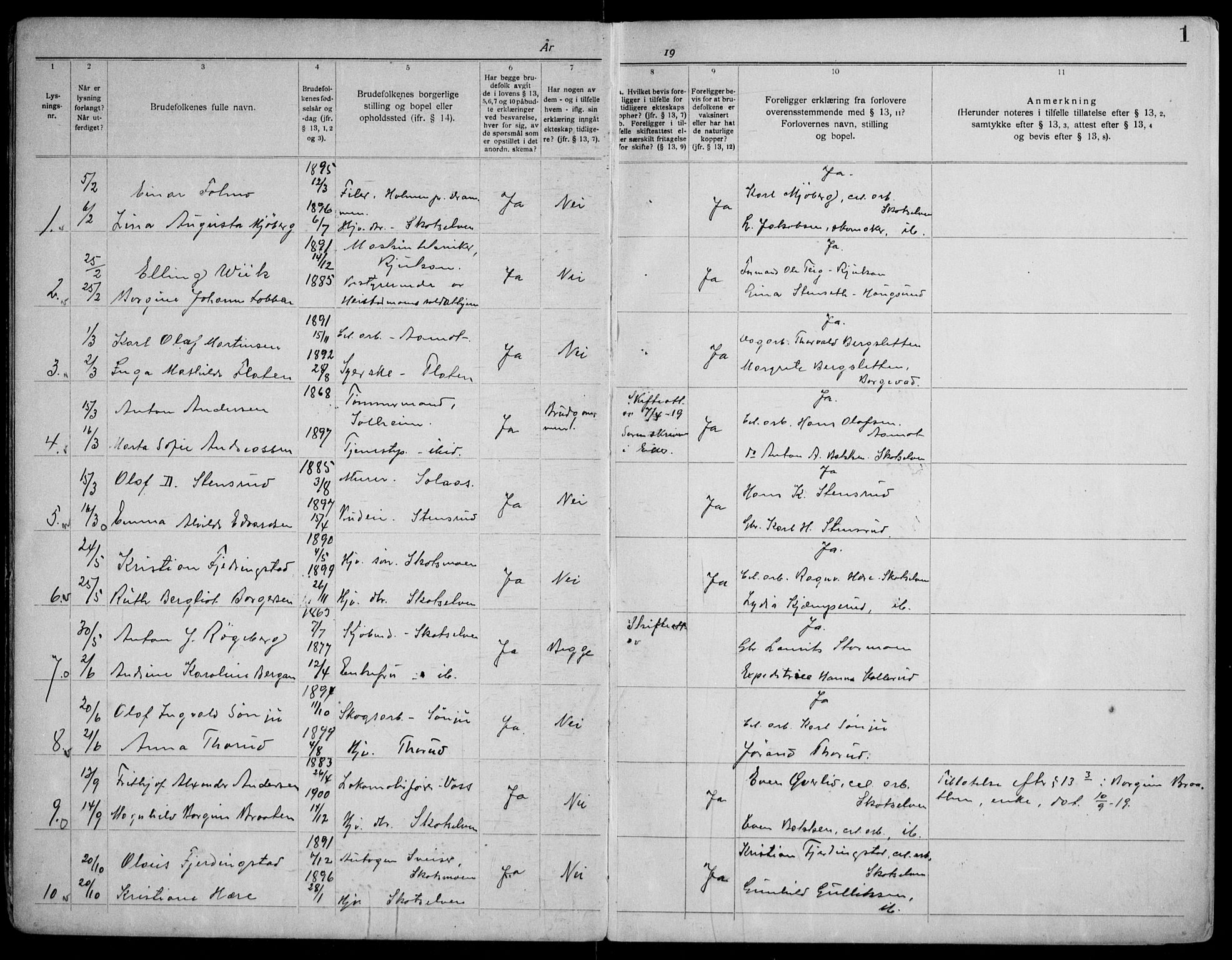 Eiker kirkebøker, AV/SAKO-A-4/H/Ha/L0003: Banns register no. 3, 1919-1961, p. 1