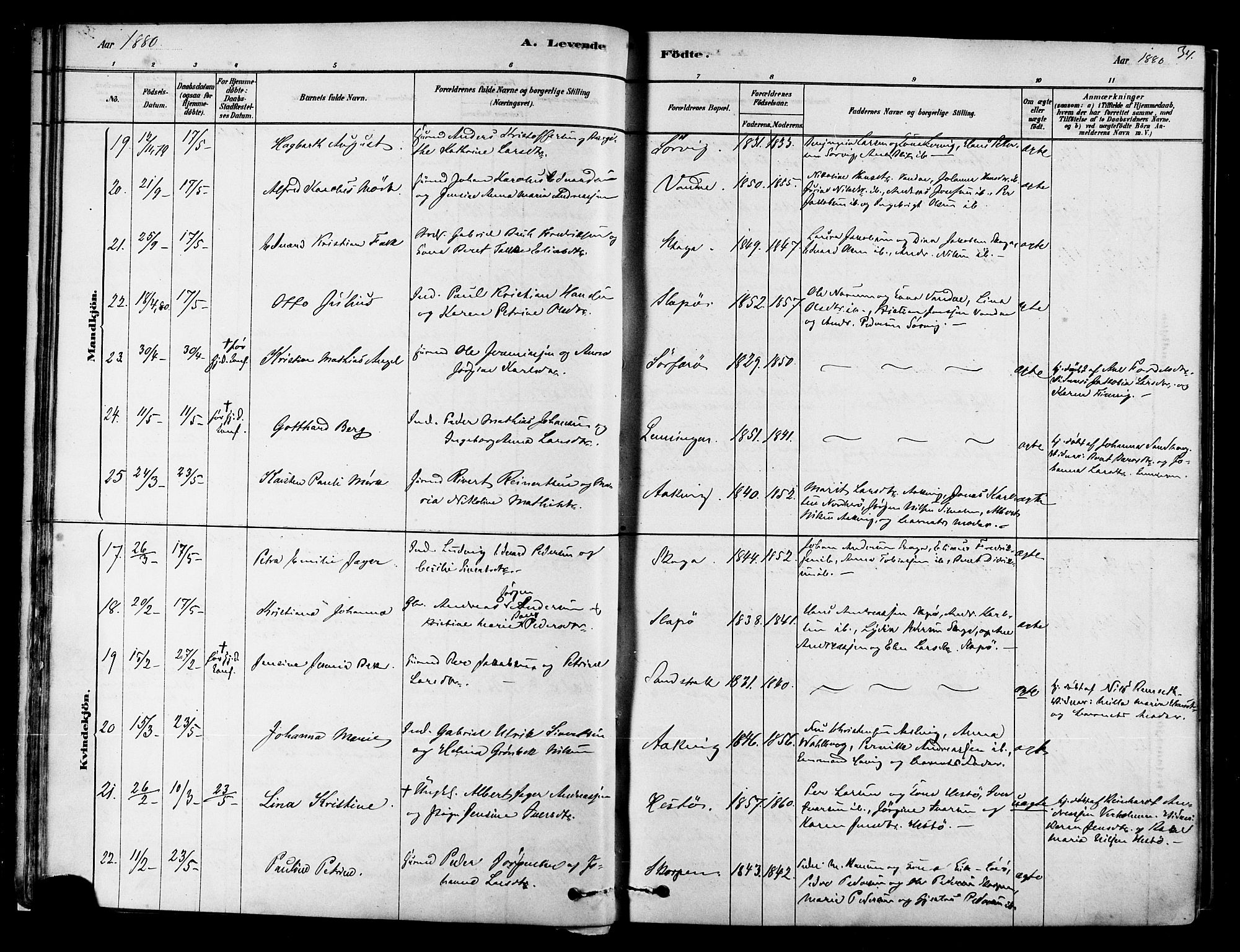 Ministerialprotokoller, klokkerbøker og fødselsregistre - Nordland, SAT/A-1459/834/L0507: Parish register (official) no. 834A05, 1878-1892, p. 34